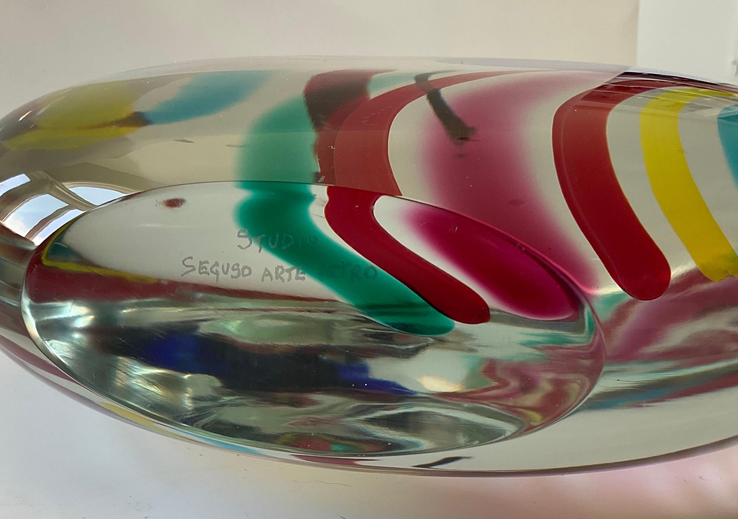 Blown Glass Large Seguso Arte Vetro Signed Striped Murano Glass Abstract Sculpture Heavy For Sale