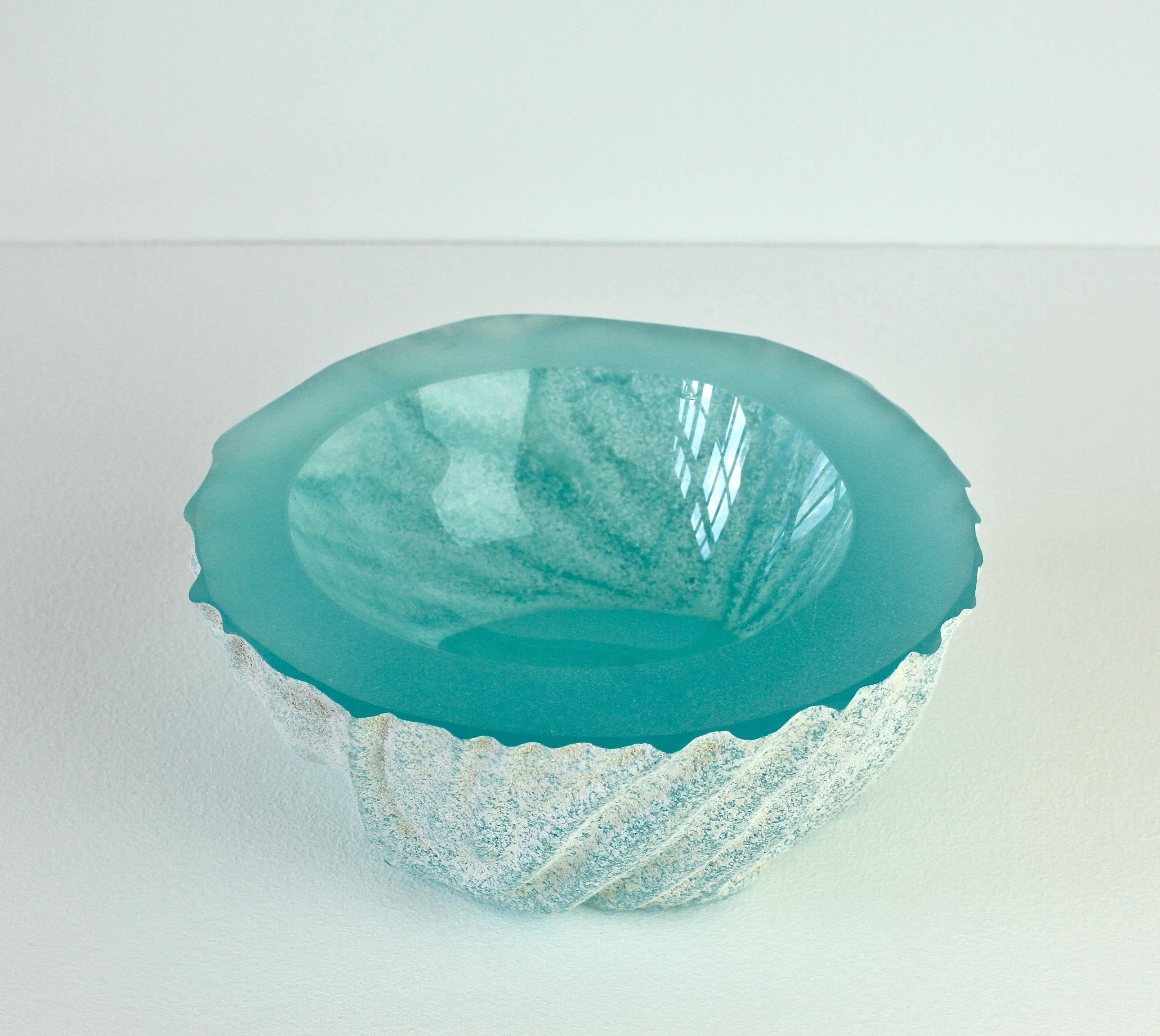 Large Seguso Blue 'a Scavo' Murano Glass Bowl Attributed to Maurizio Albarelli 3