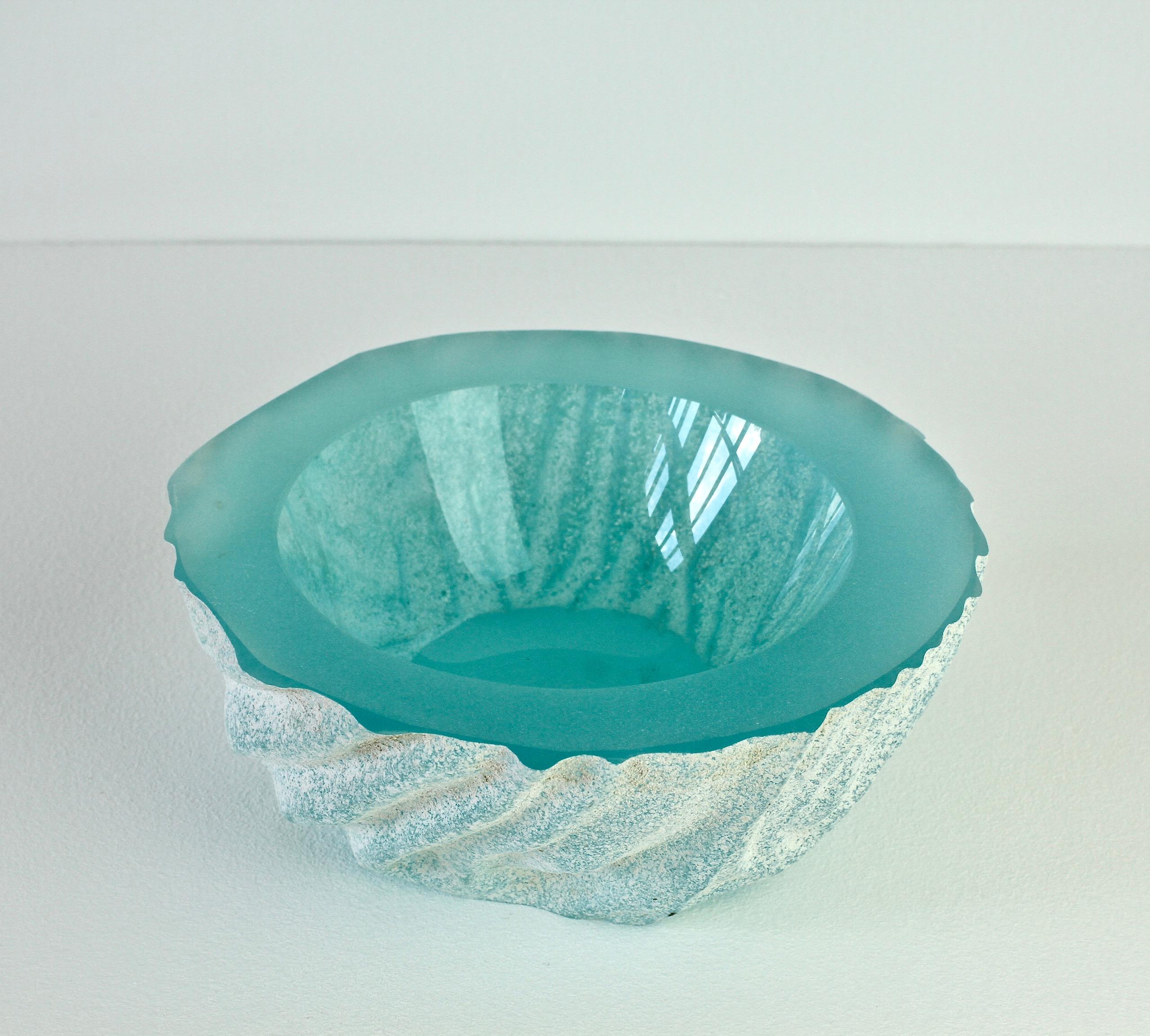 Large Seguso Blue 'a Scavo' Murano Glass Bowl Attributed to Maurizio Albarelli 4