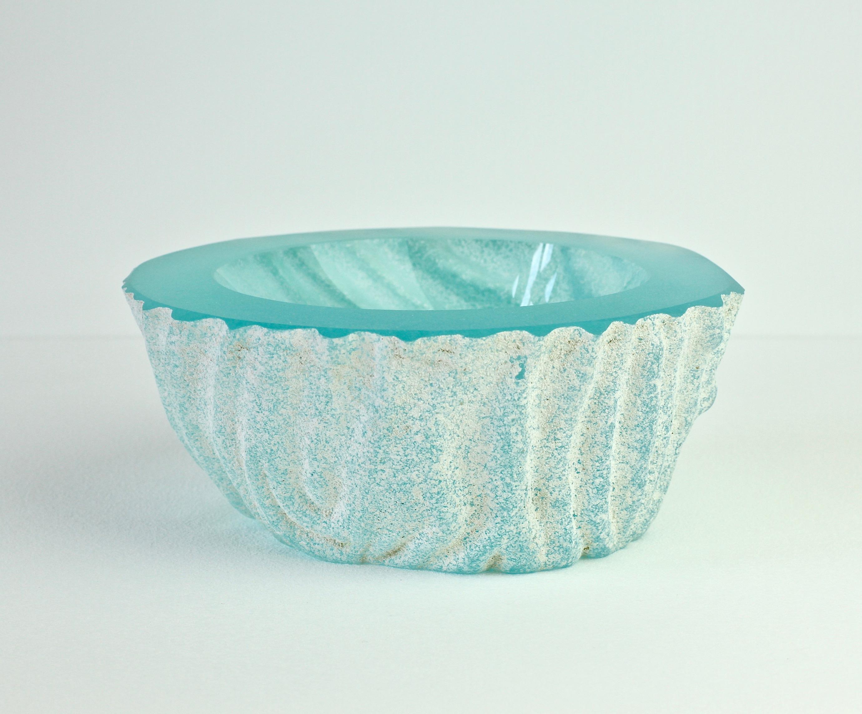 Italian Large Seguso Blue 'a Scavo' Murano Glass Bowl Attributed to Maurizio Albarelli