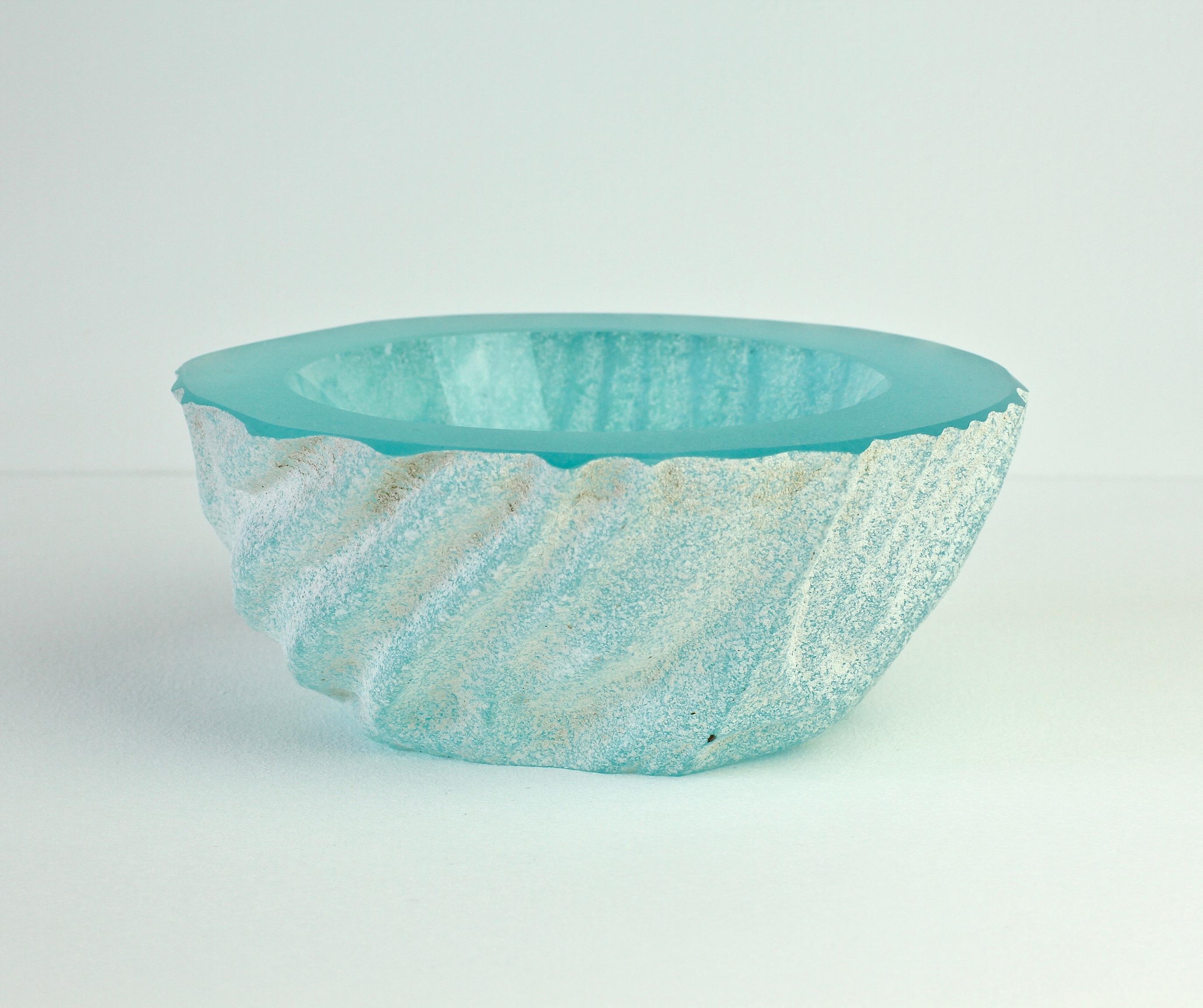 Large Seguso Blue 'a Scavo' Murano Glass Bowl Attributed to Maurizio Albarelli (20. Jahrhundert)