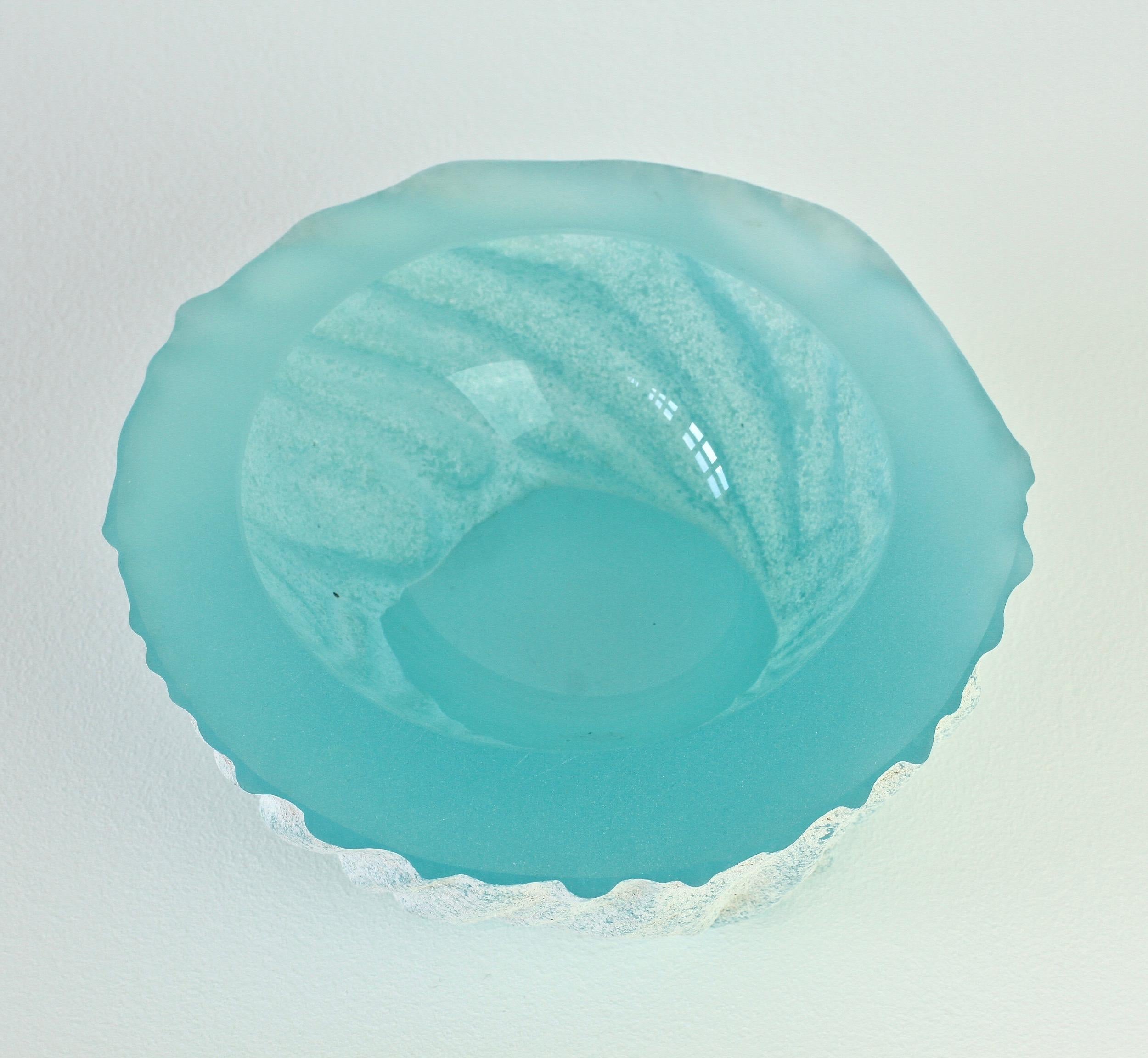 Large Seguso Blue 'a Scavo' Murano Glass Bowl Attributed to Maurizio Albarelli 1