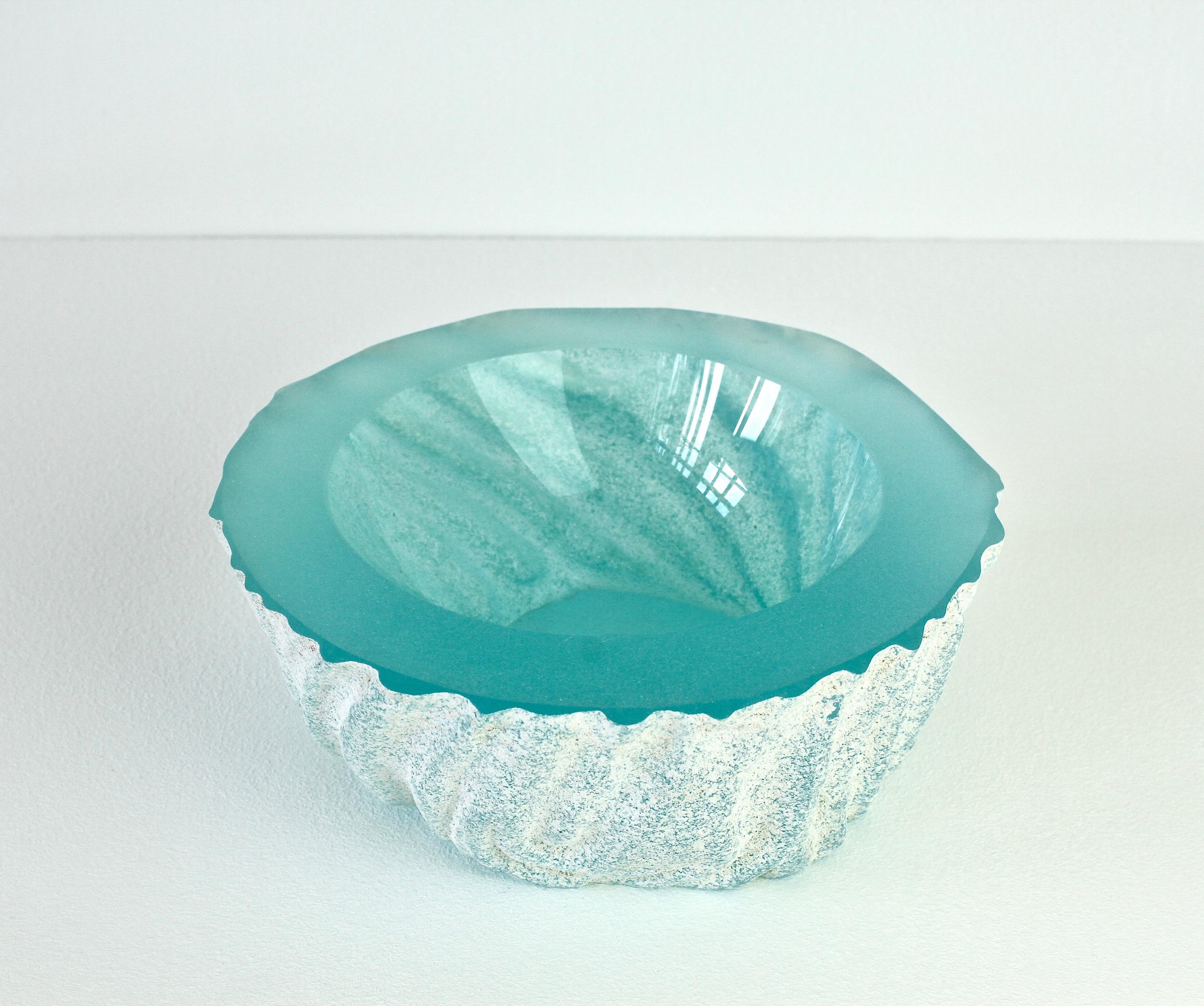 Large Seguso Blue 'a Scavo' Murano Glass Bowl Attributed to Maurizio Albarelli 2
