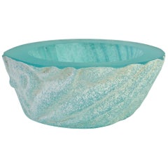 Large Seguso Blue 'a Scavo' Murano Glass Bowl Attributed to Maurizio Albarelli