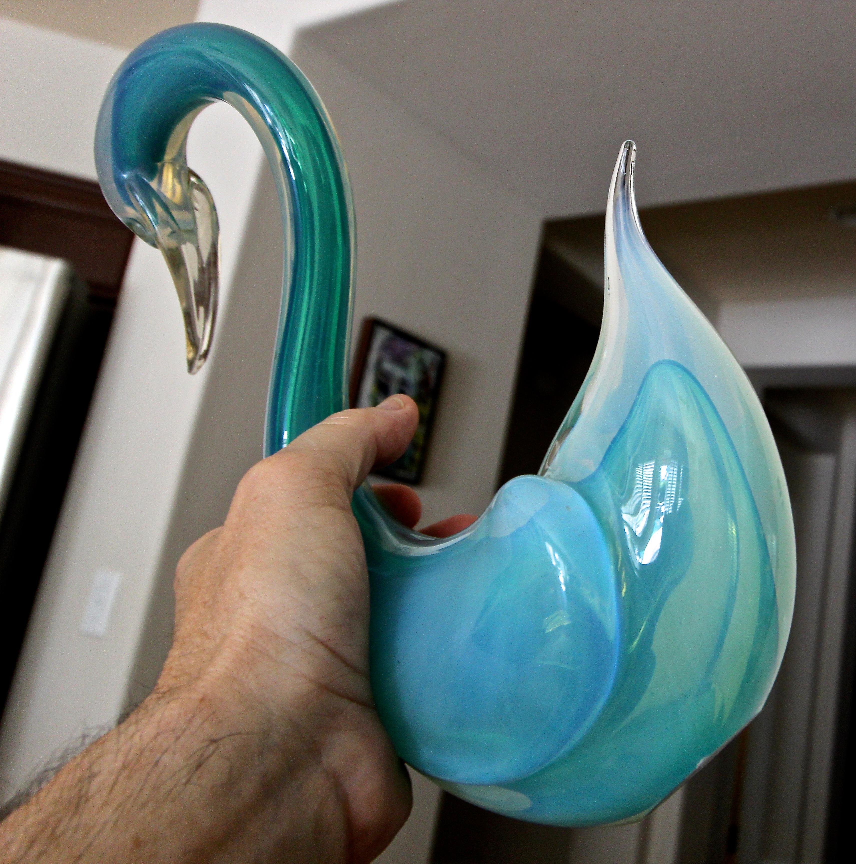 Large Seguso Murano, Aqua Blue Swan Figurine 7