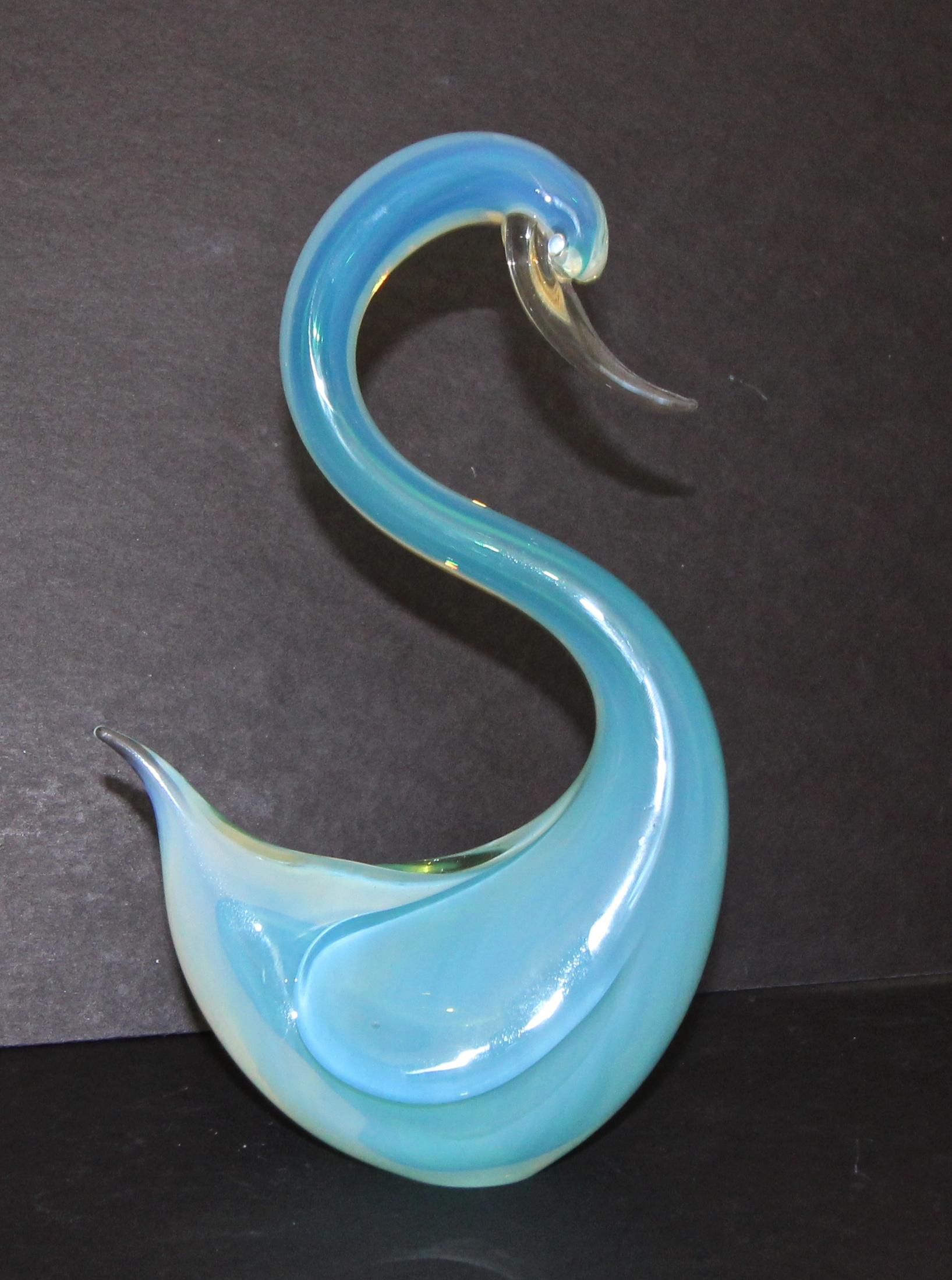 Large Italian handblown aqua blue glass swan by Seguso in the 