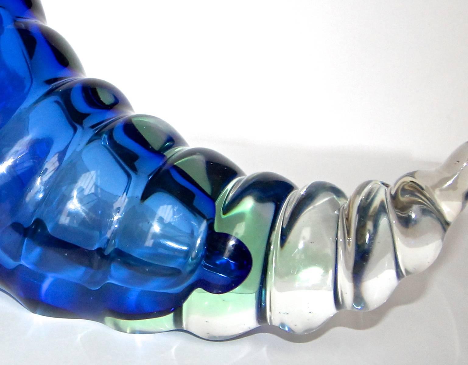 Große große Schale aus blauem Seguso Muranoglas mit Muschelmuster im Angebot 8