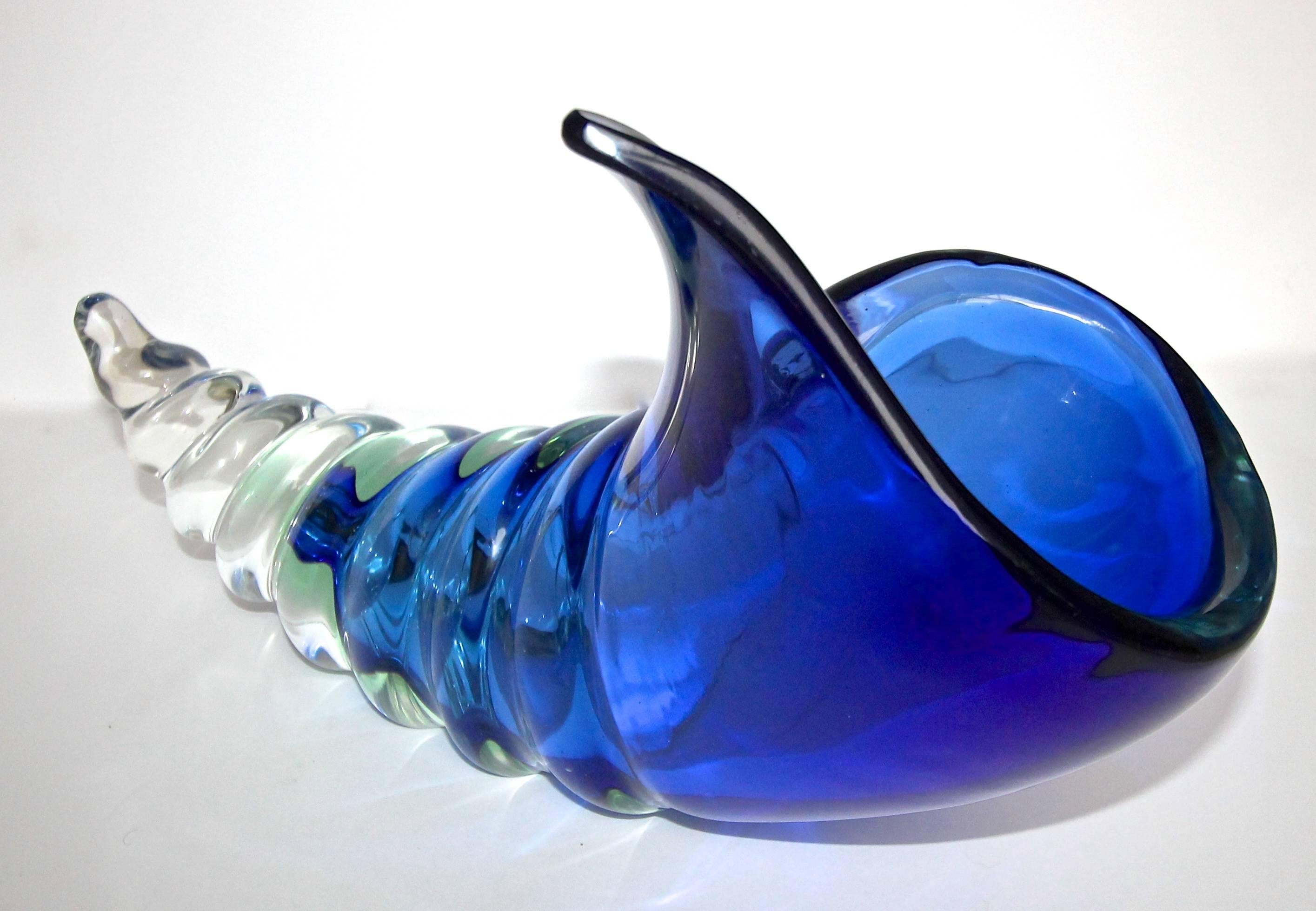 Large Seguso Murano Blue Conch Seashell Centerpiece Bowl For Sale 8
