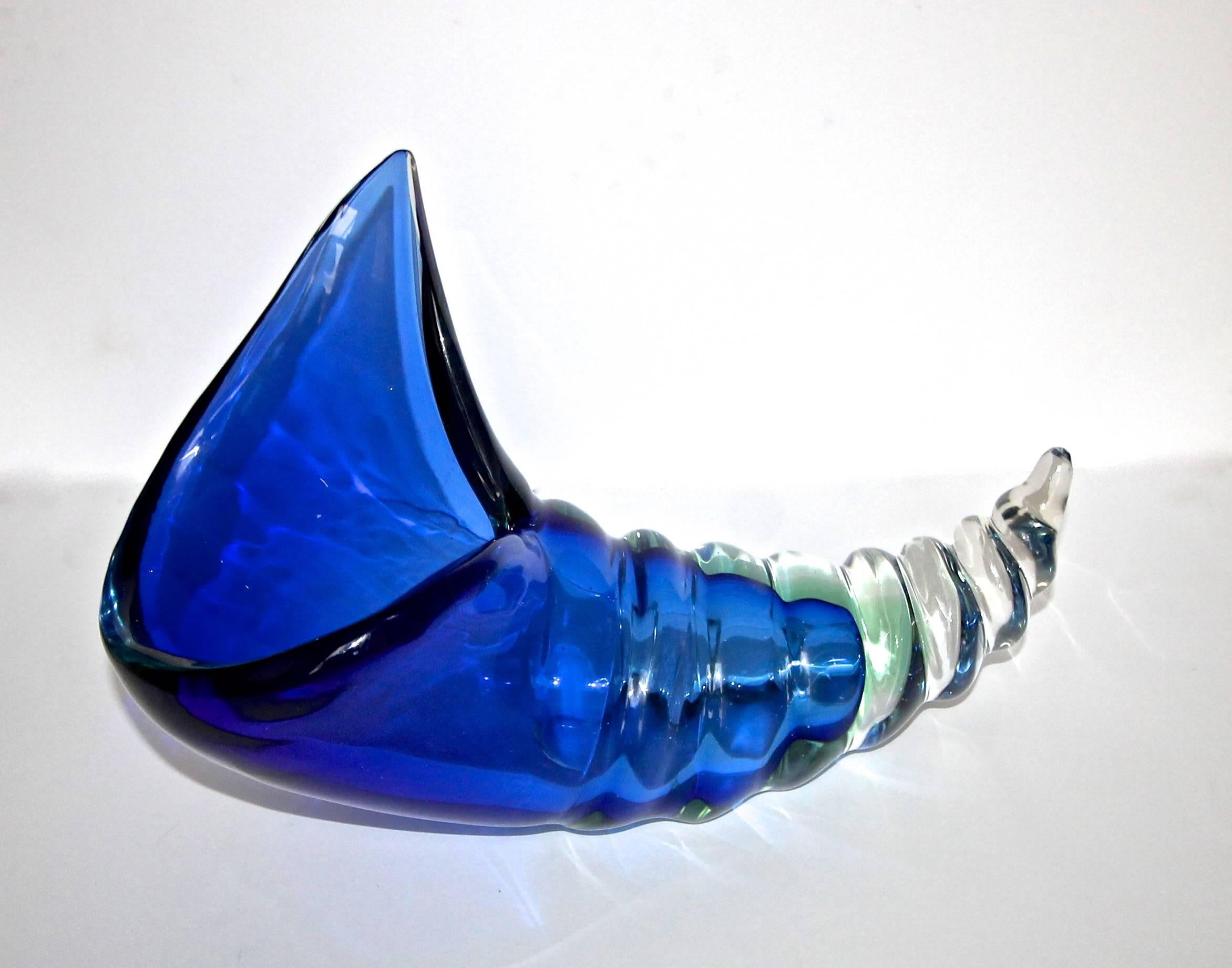 Cuenco grande Seguso Murano Caracola Azul Centro de mesa Italiano en venta