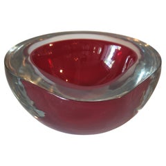 Large Seguso Murano Sommerso Burgundy Clear Geode Triangle Art Glass Bowl