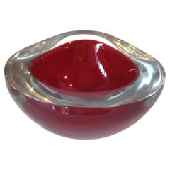 Large Seguso Murano Sommerso Burgundy Clear Geode Triangle Art Glass Bowl