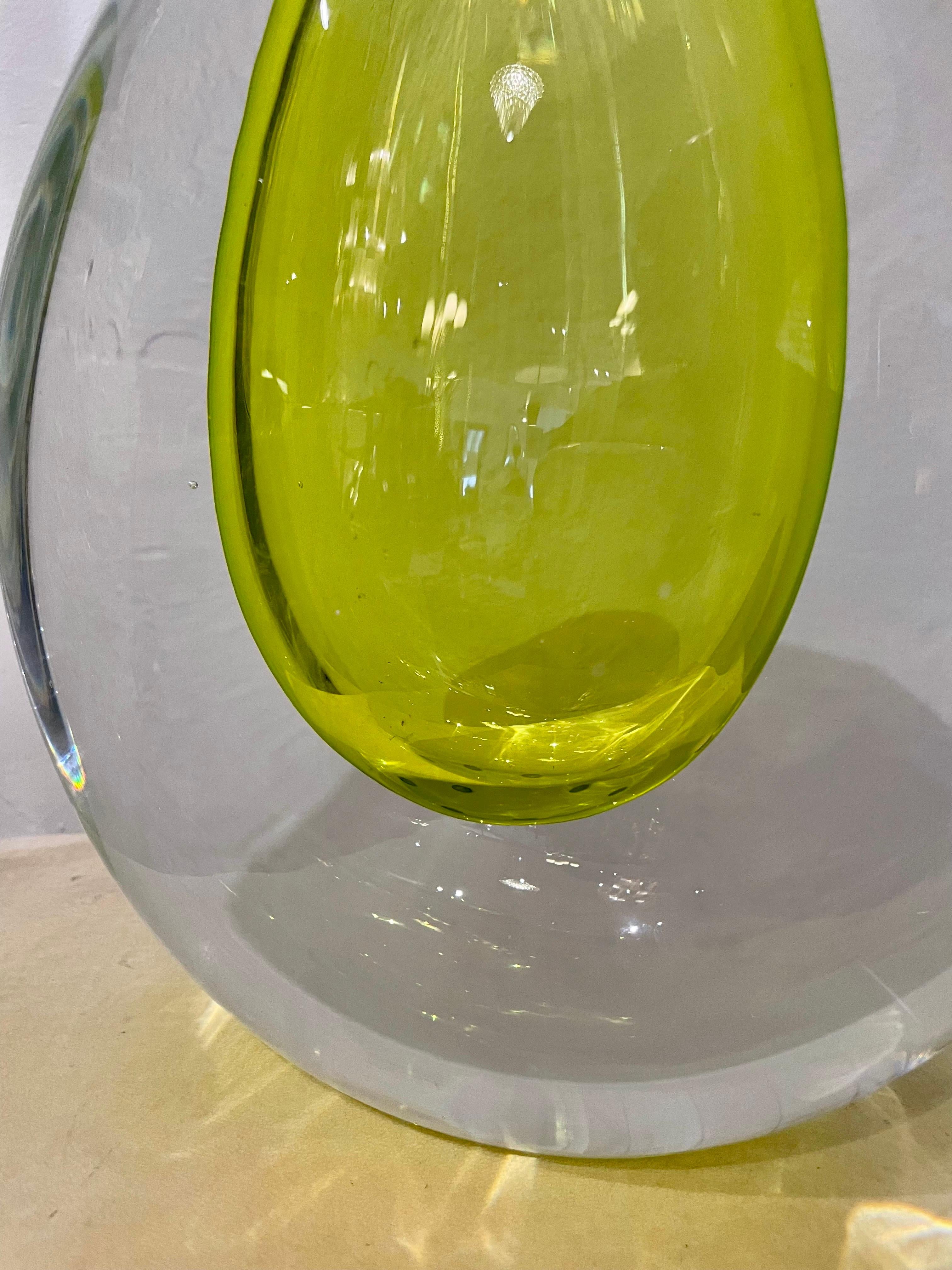 Verre de Murano Grand vase Seguso Vetri d'Arte Citron et transparent de Murano par Flavio Poli en vente
