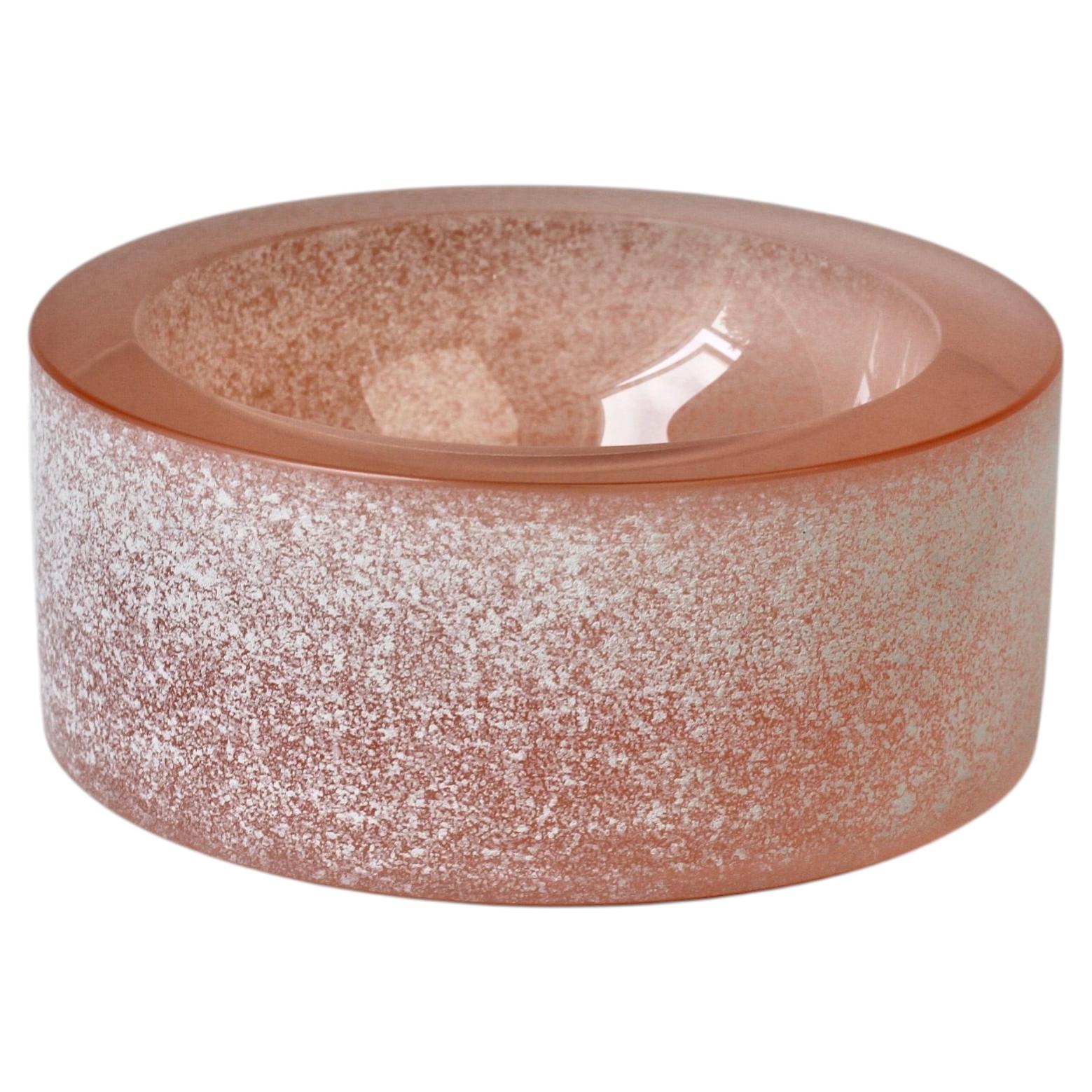 Large Seguso Vintage Thick Round Pink 'Scavo' Murano Glass Bowl Ashtray 1980s