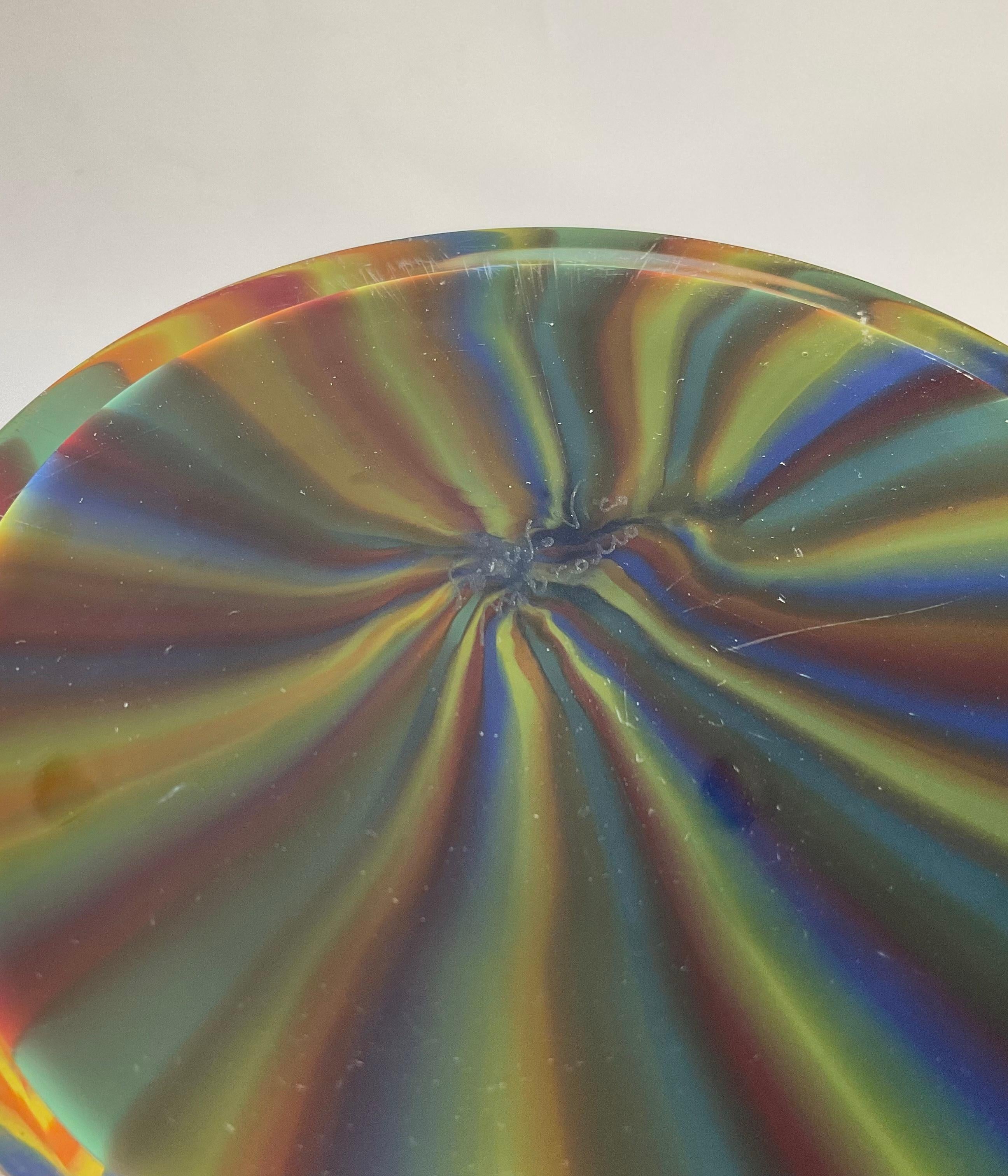 Fine XX secolo Vaso grande in vetro di Murano firmato Seguso Viro, con interno a righe blu vibrante in vendita