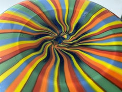 Grand vase Seguso Viro bleu vif intérieur rayé de Murano signé, plus petit