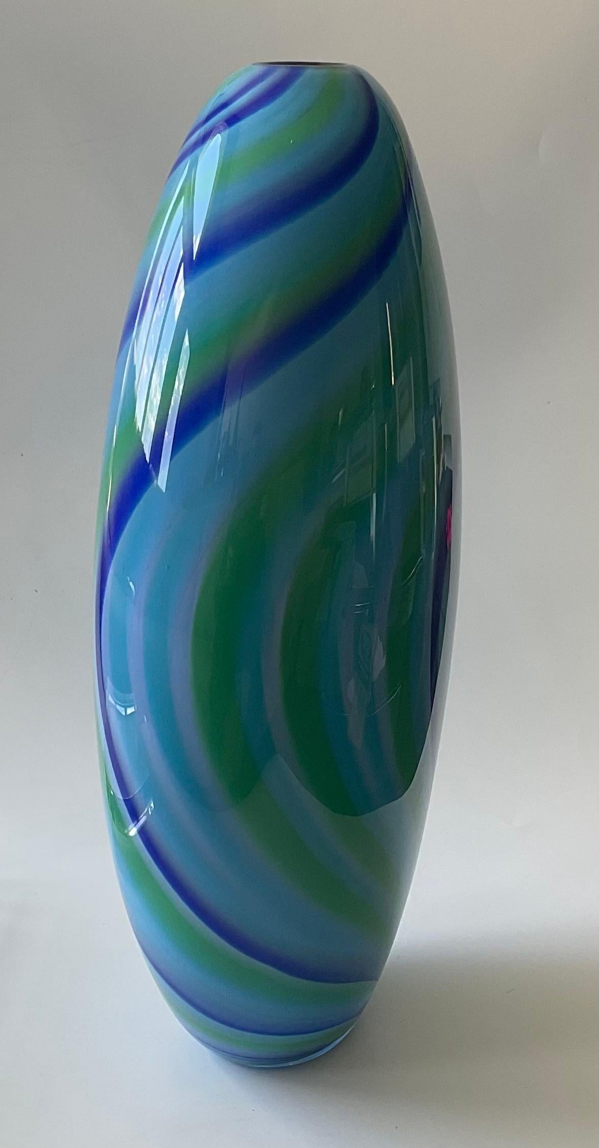 Mid-Century Modern Large Seguso Viro Vibrant Blue Murano Glass Signed and Numbered Vase For Sale