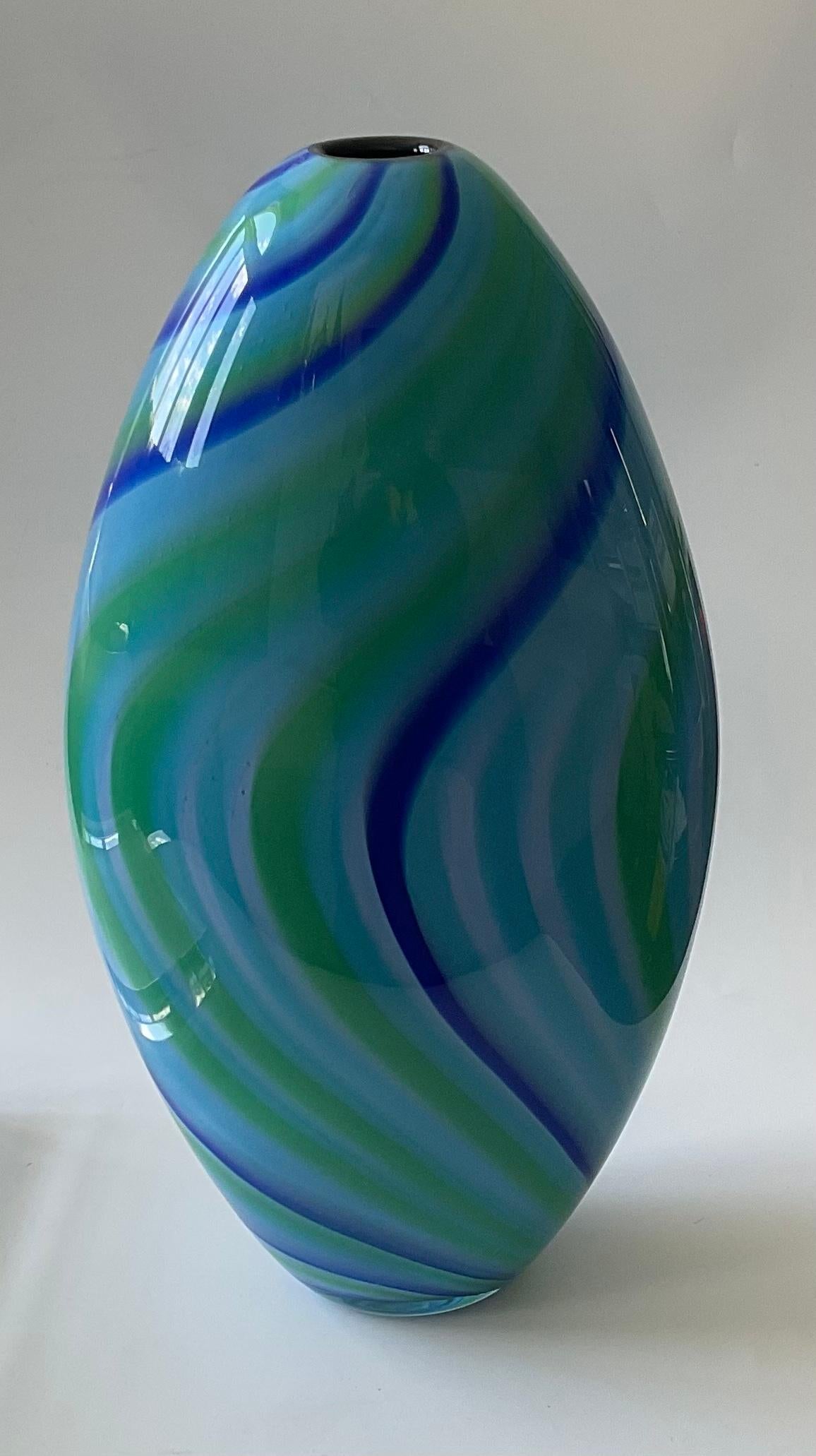 Late 20th Century Large Seguso Viro Vibrant Blue Murano Glass Signed and Numbered Vase For Sale