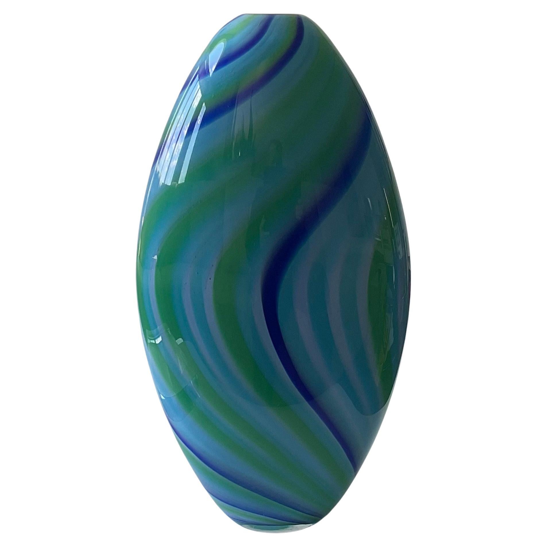 Large Seguso Viro Vibrant Blue Murano Glass Signed and Numbered Vase For Sale