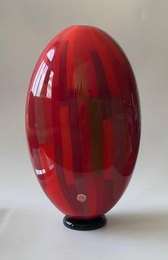 Large Seguso Viro Vibrant Red Murano Glass Signed Patchwork Vase