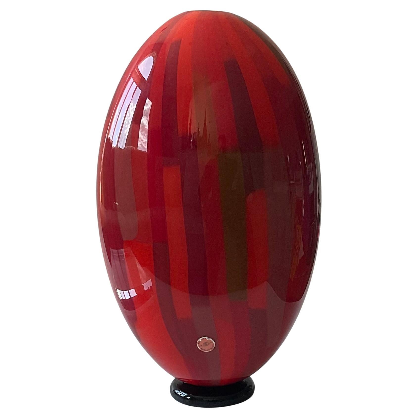 Large Seguso Viro Vibrant Red Murano Glass Signed Patchwork Vase For Sale