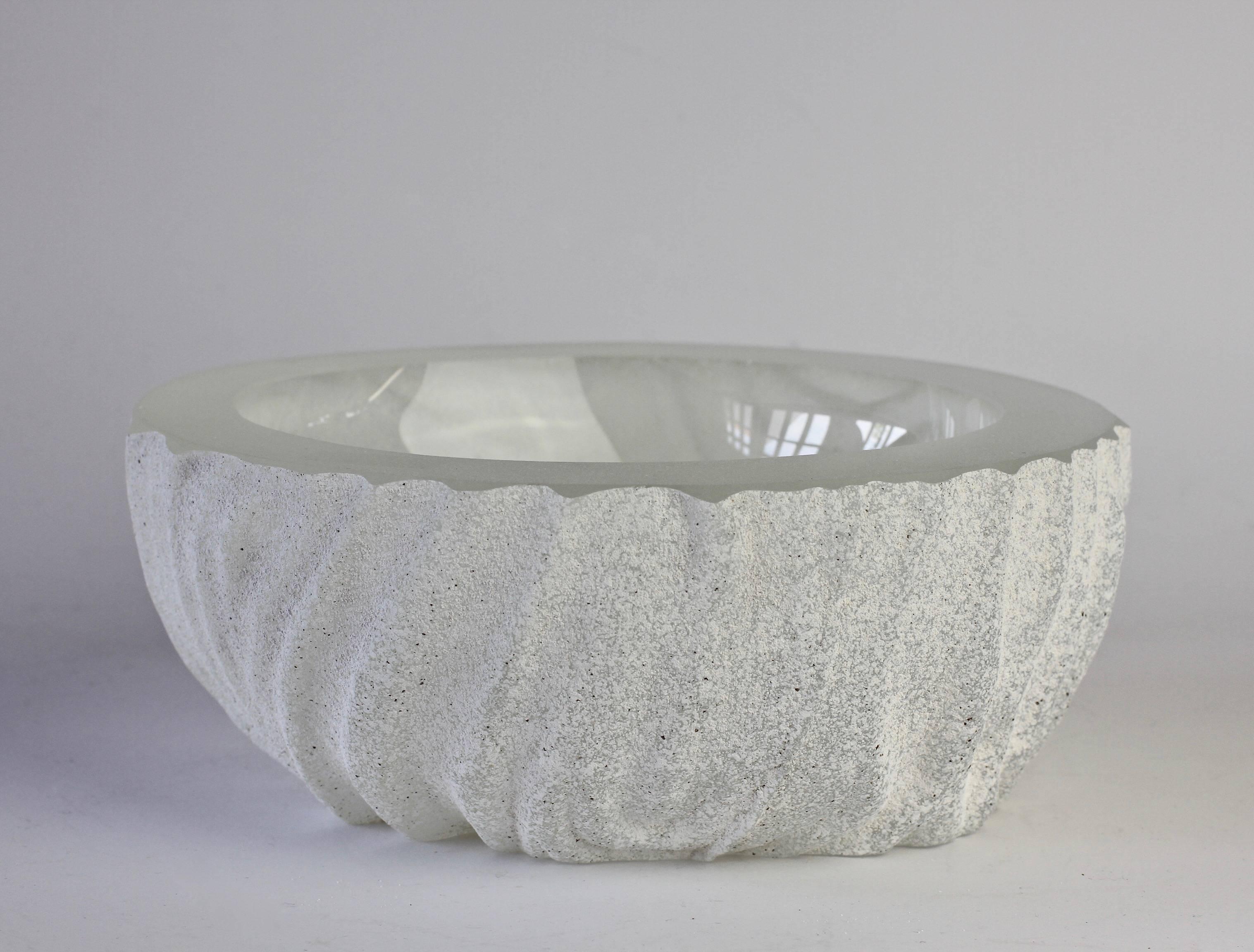 Blown Glass Large Seguso White 'a Scavo' Murano Glass Bowl Attributed to Maurizio Albarelli For Sale