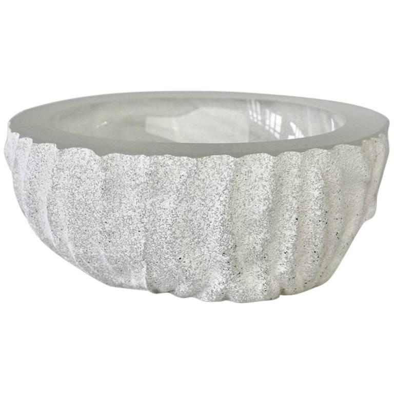 Large Seguso White 'a Scavo' Murano Glass Bowl Attributed to Maurizio Albarelli