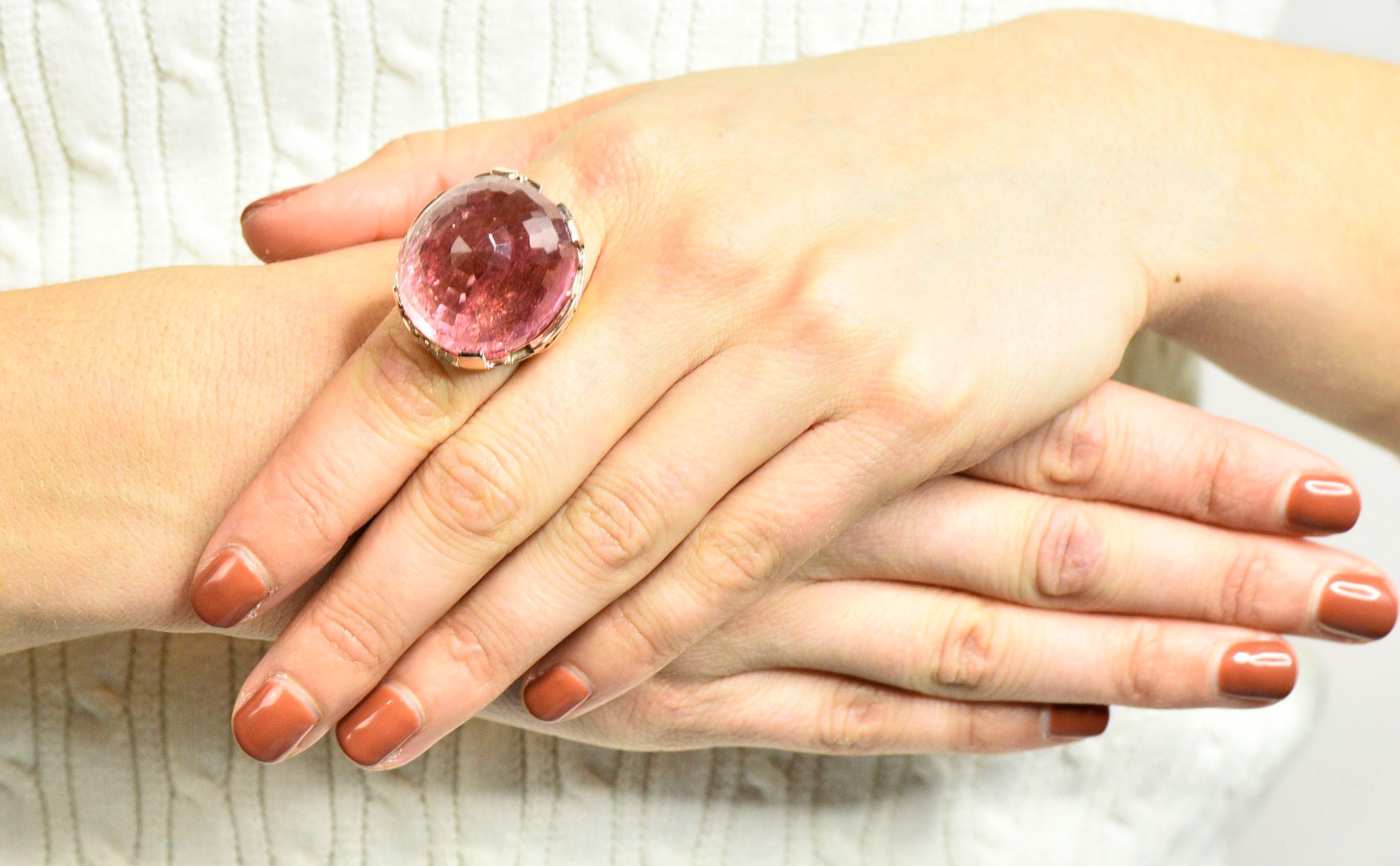 Large SeidenGang Pink Tourmaline 14 Karat Gold Cocktail Ring 5