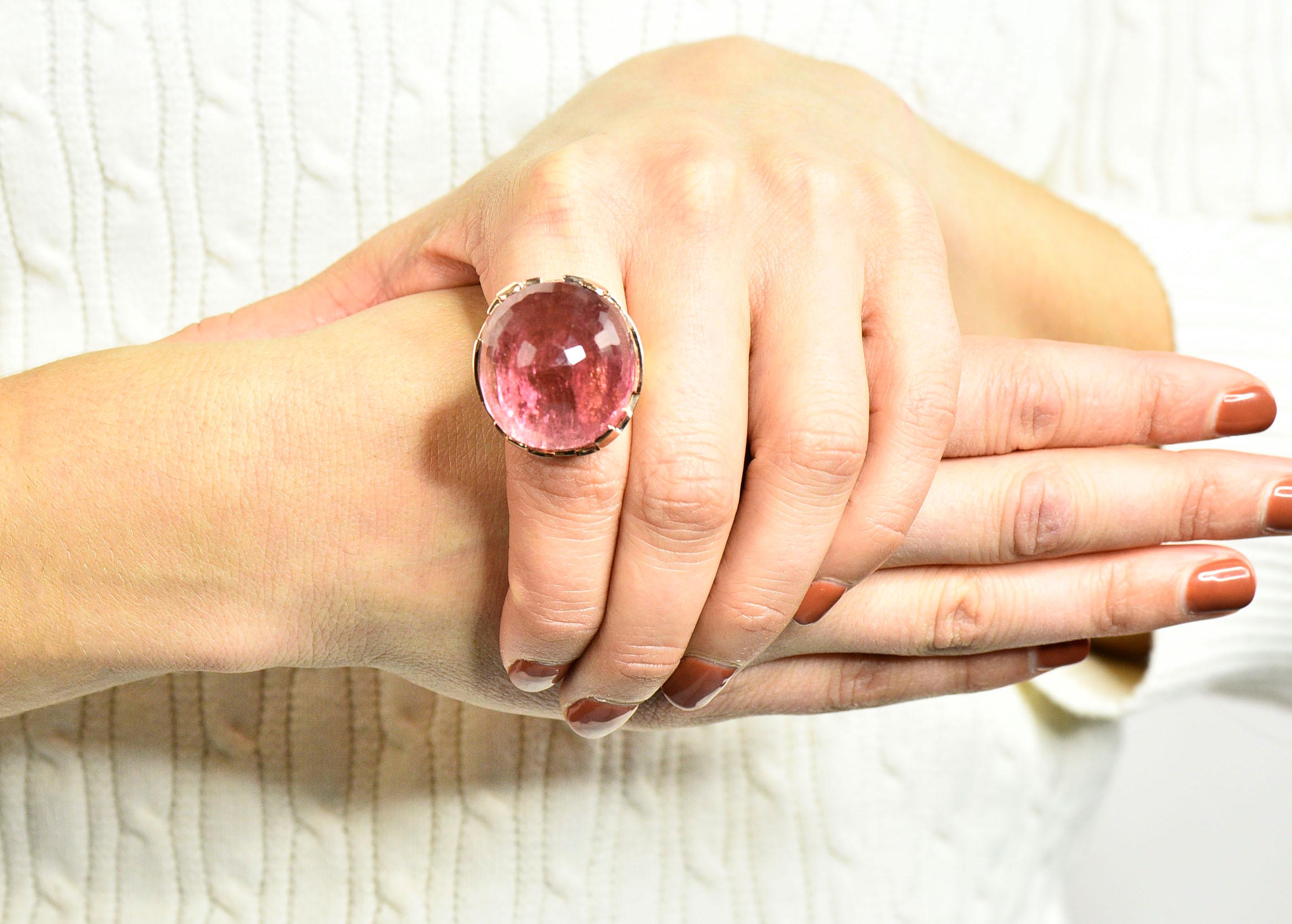 Large SeidenGang Pink Tourmaline 14 Karat Gold Cocktail Ring 7