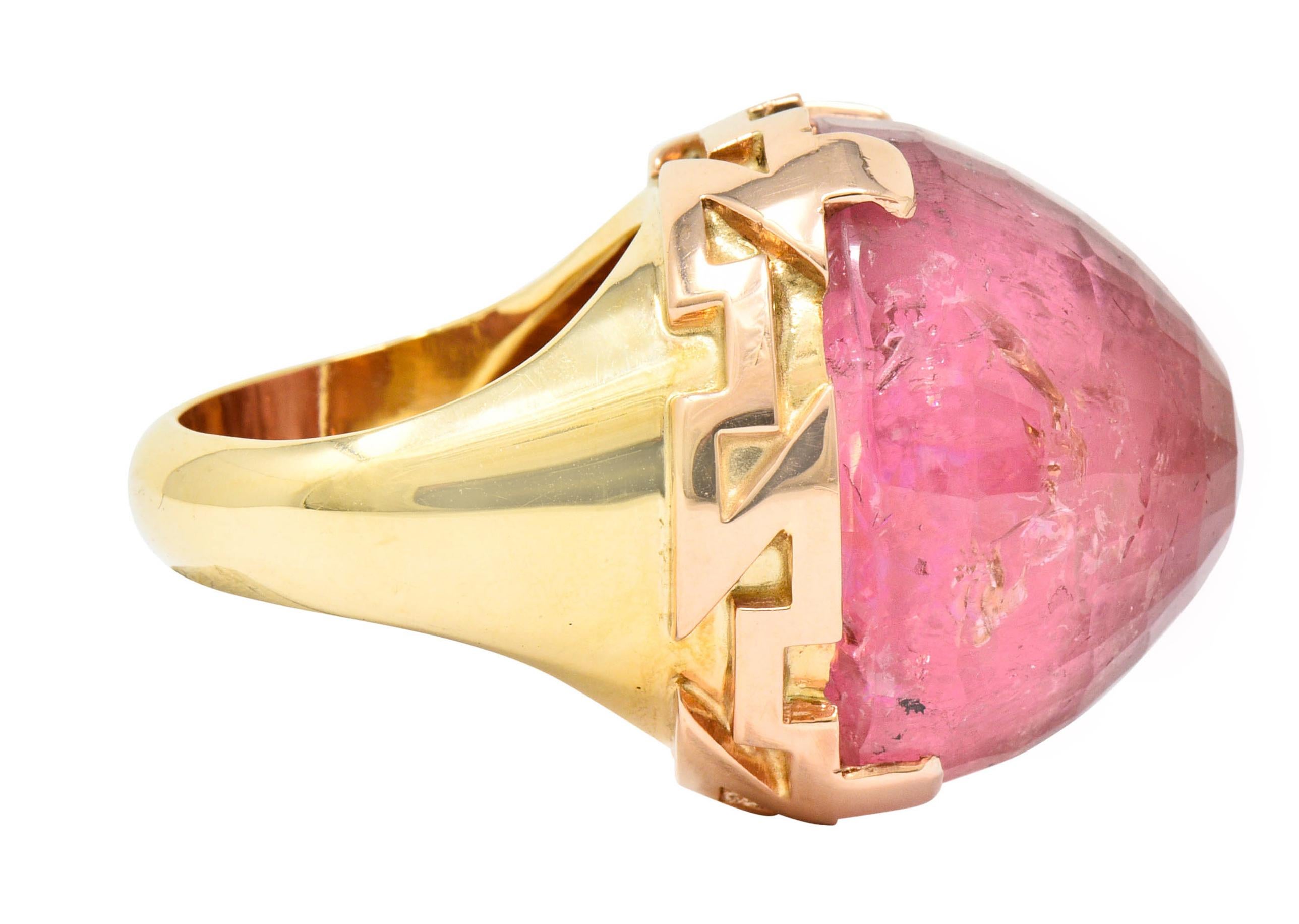 Round Cut Large SeidenGang Pink Tourmaline 14 Karat Gold Cocktail Ring