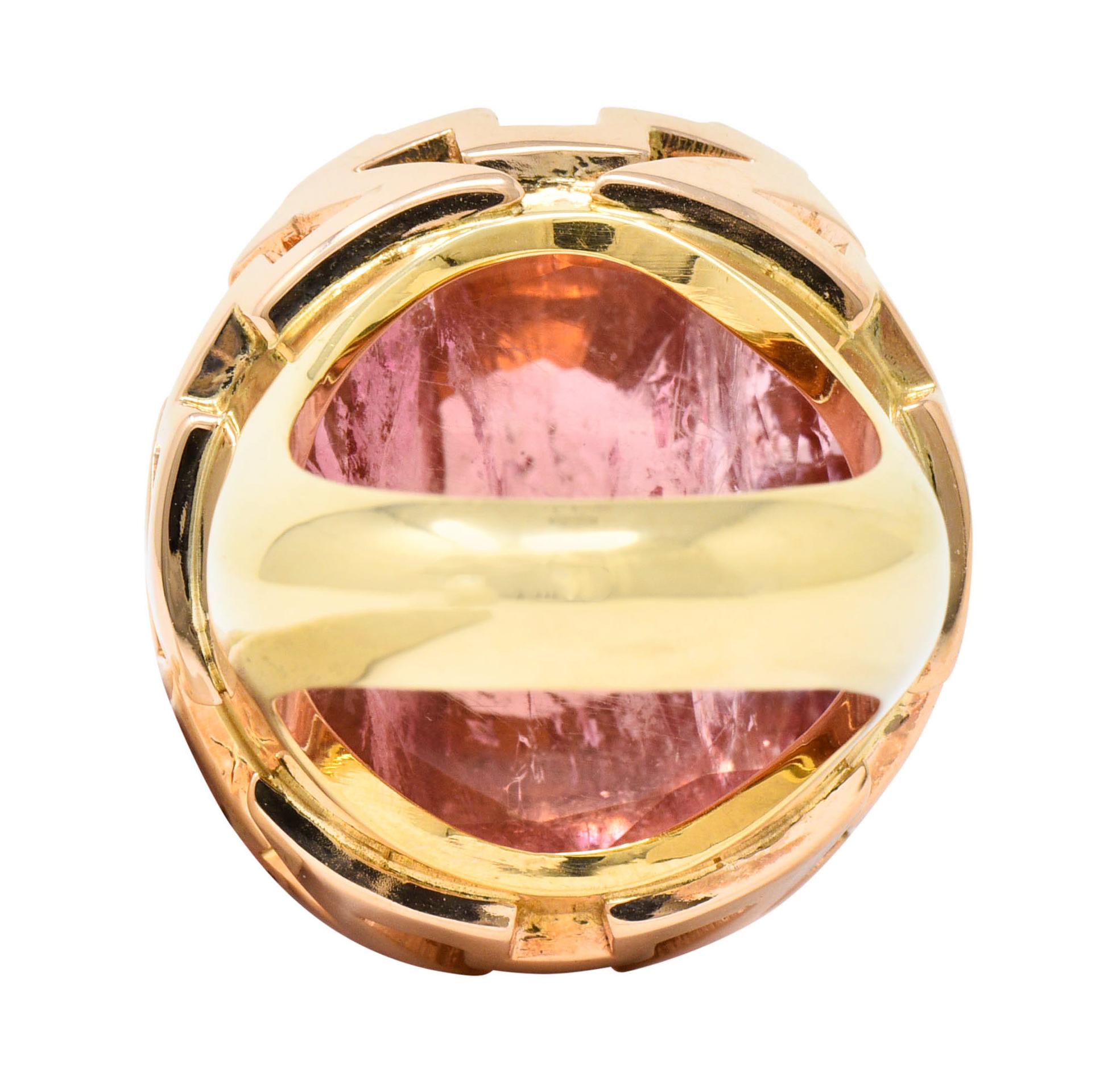 Large SeidenGang Pink Tourmaline 14 Karat Gold Cocktail Ring In Excellent Condition In Philadelphia, PA