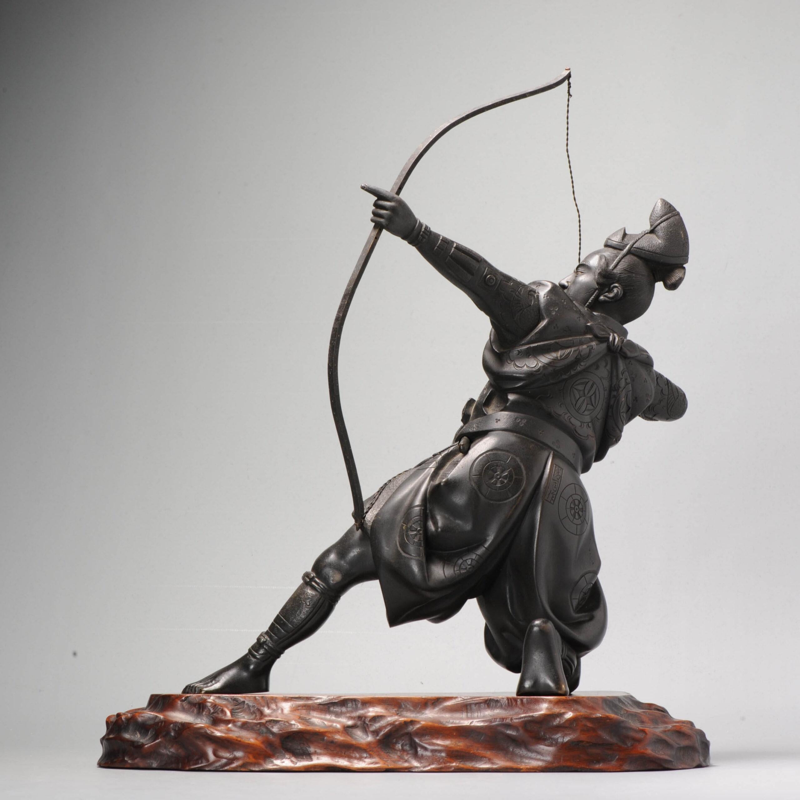 Große Seiji Saku Bronze Archer Figur Statue Japan Meiji Ära (1868-1912) im Angebot 3