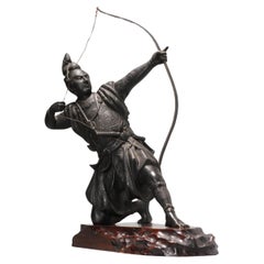 Antique Large Seiji Saku Bronze Archer Figure Statue Japan Meiji era (1868-1912)