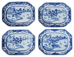 Large Selection of Twelve Chinese 18th Century Blue and White Nanking Platers