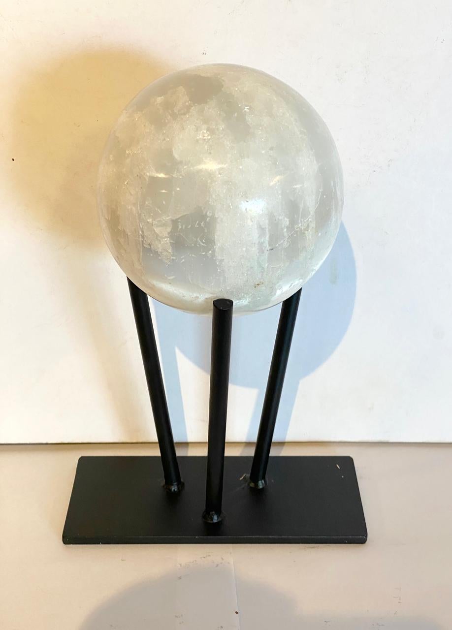 American Large Selenite Sphere on Custom Iron Stand