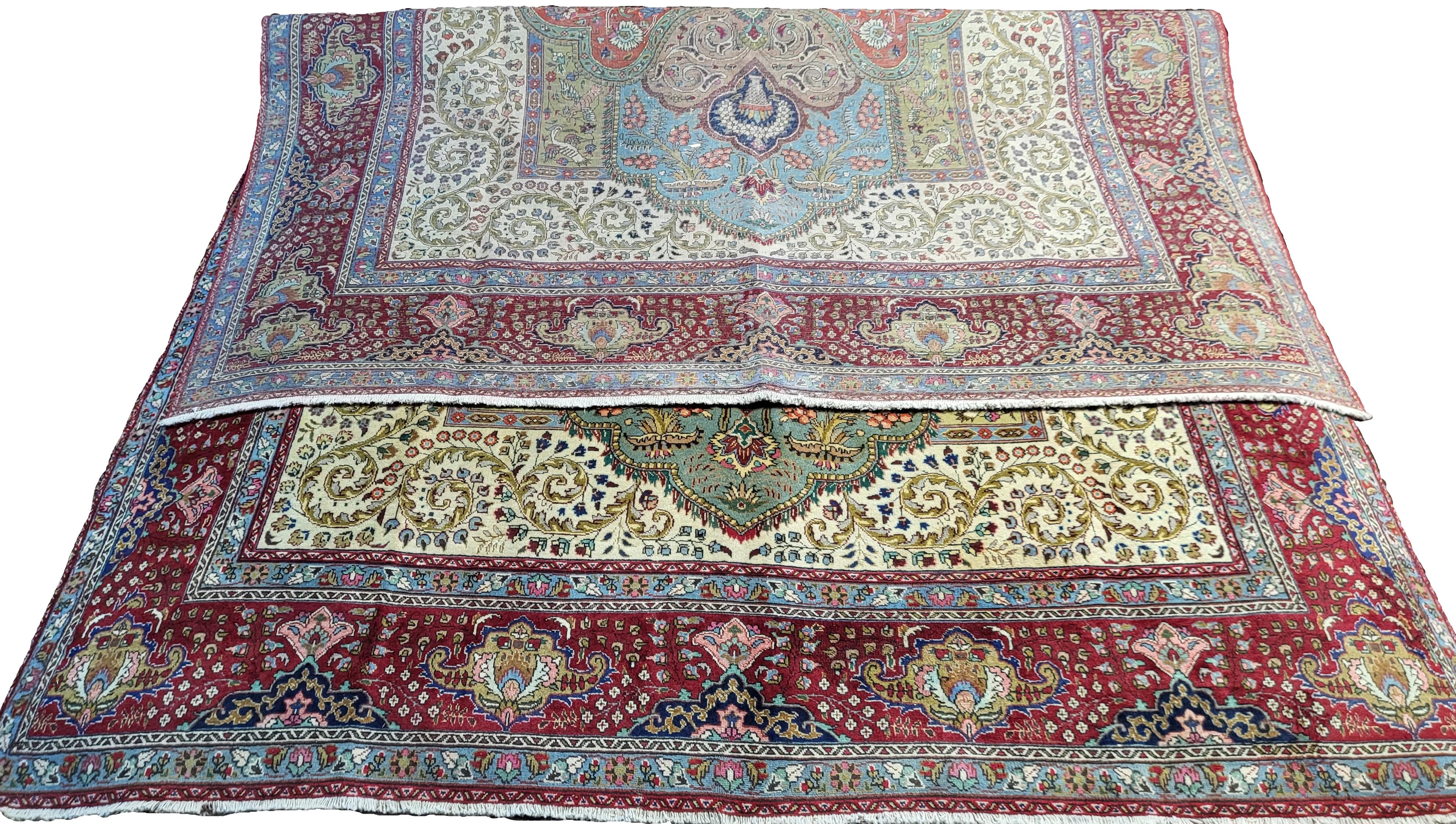 Hand-Knotted Large Semi Antique Persian Tabriz - One of a Kind Design For Sale