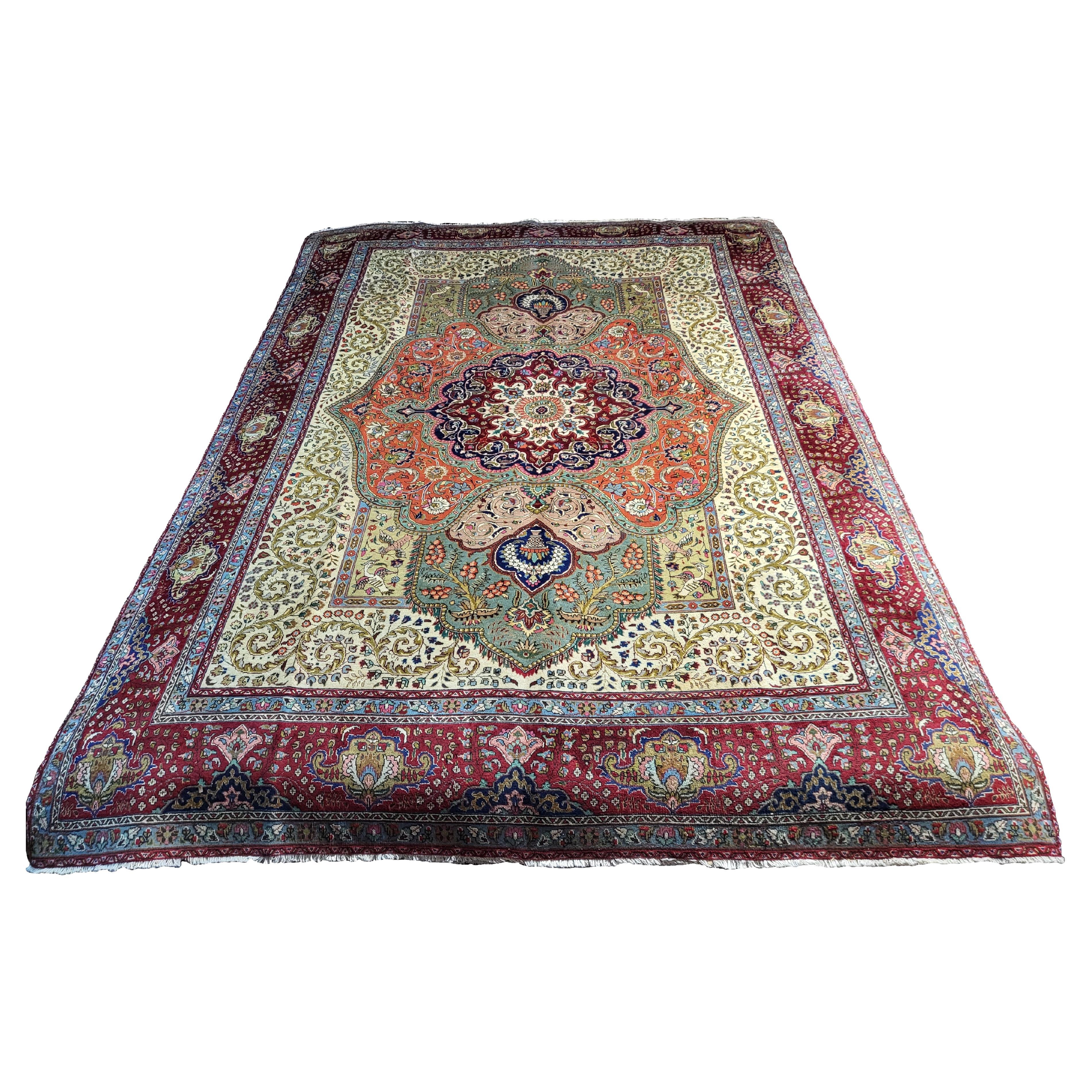 Large Semi Antique Persian Tabriz - One of a Kind Design For Sale