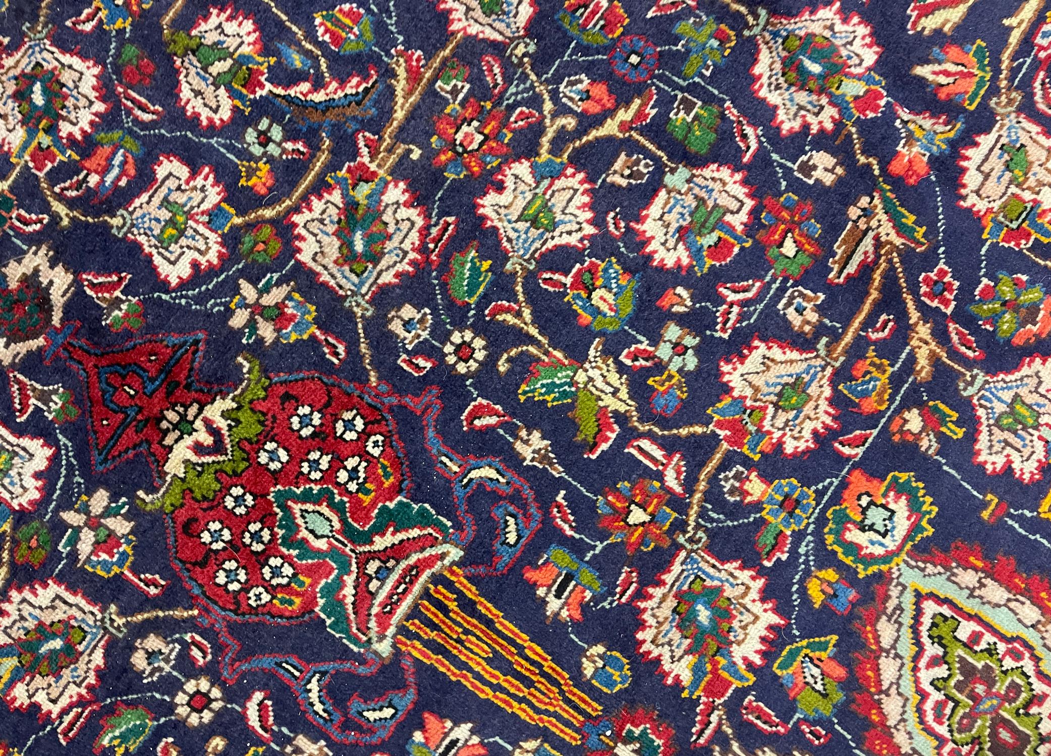 Large Semi Antique Rug Oriental Carpet Handwoven Blue Wool Living Room Rug For Sale 3