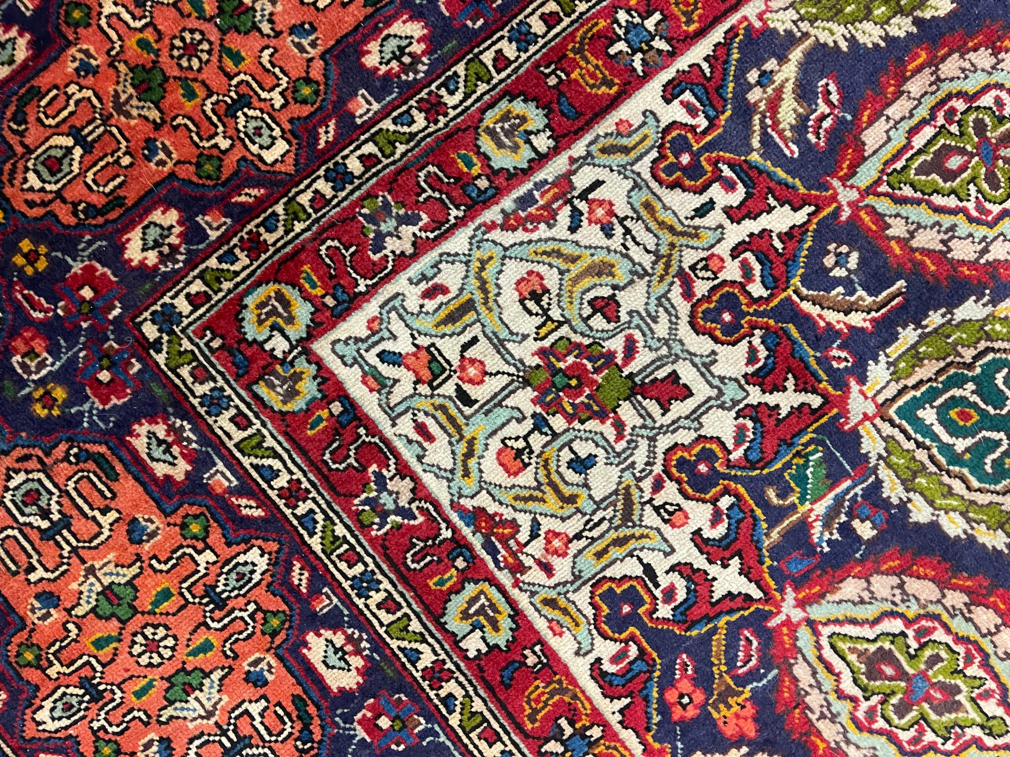 Großer halb antiker orientalischer Teppich aus handgewebter blauer Wolle, Wohnzimmerteppich im Angebot 5