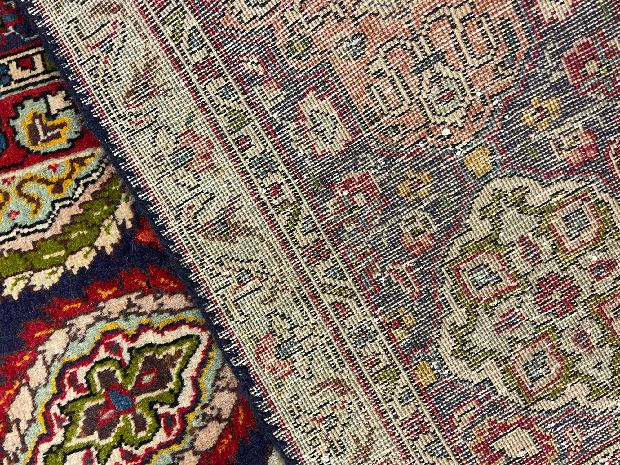 Large Semi Antique Rug Oriental Carpet Handwoven Blue Wool Living Room Rug For Sale 6