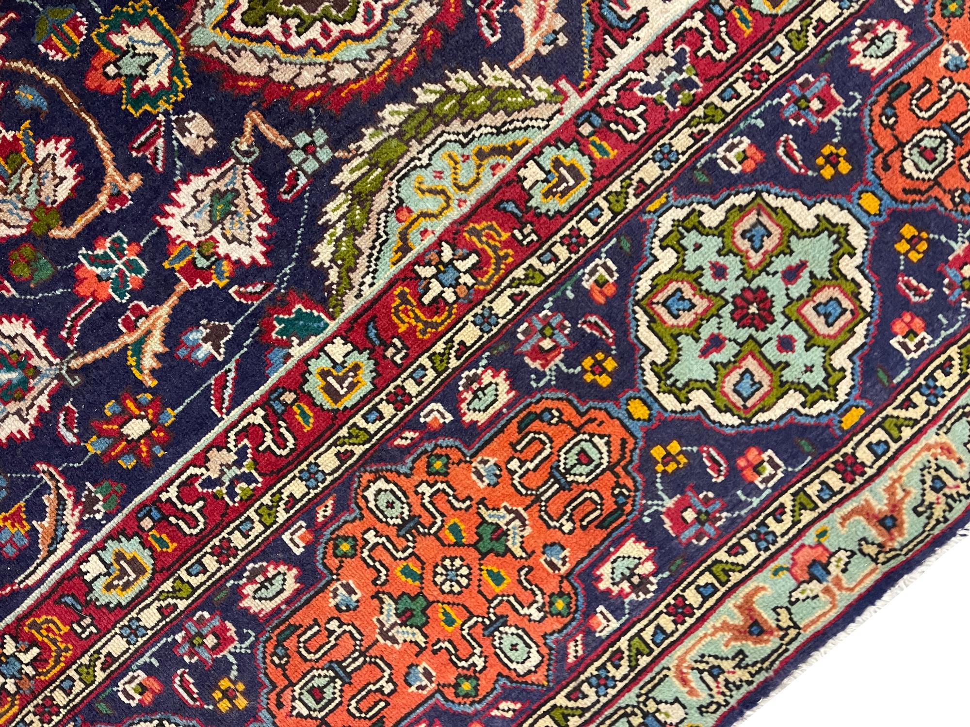 Large Semi Antique Rug Oriental Carpet Handwoven Blue Wool Living Room Rug In Excellent Condition For Sale In Wembley, GB