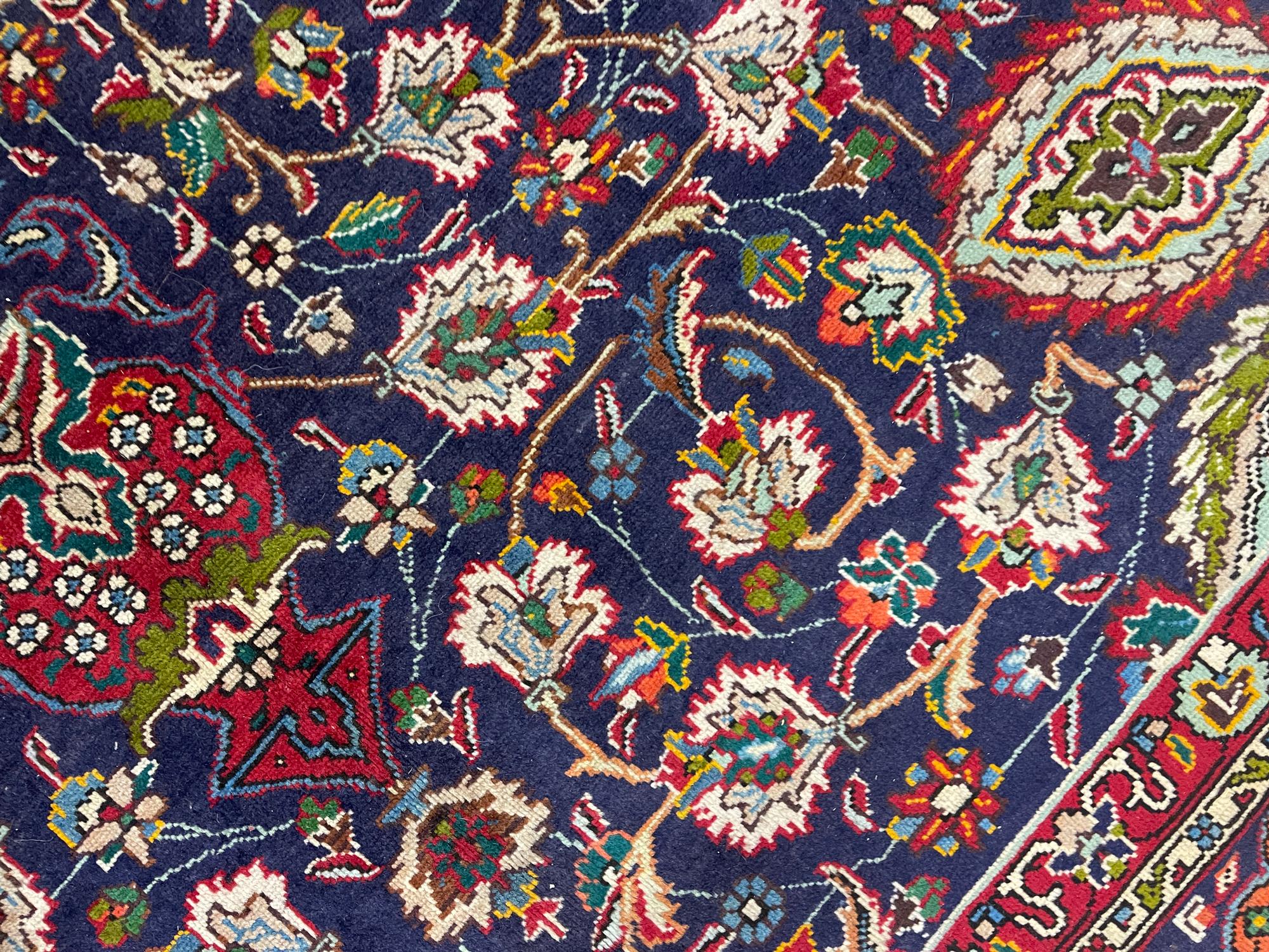 Mid-20th Century Large Semi Antique Rug Oriental Carpet Handwoven Blue Wool Living Room Rug For Sale