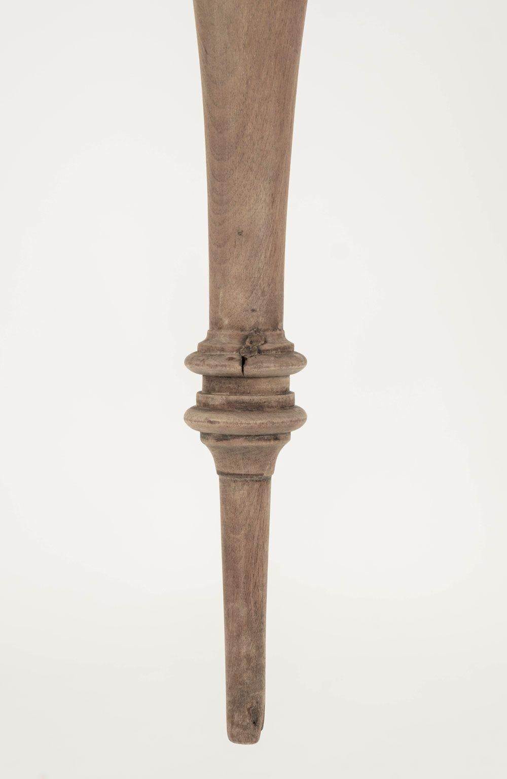American Large Semi-Bleached Hand-Carved Wood and Steel Six-Arm Chandelier