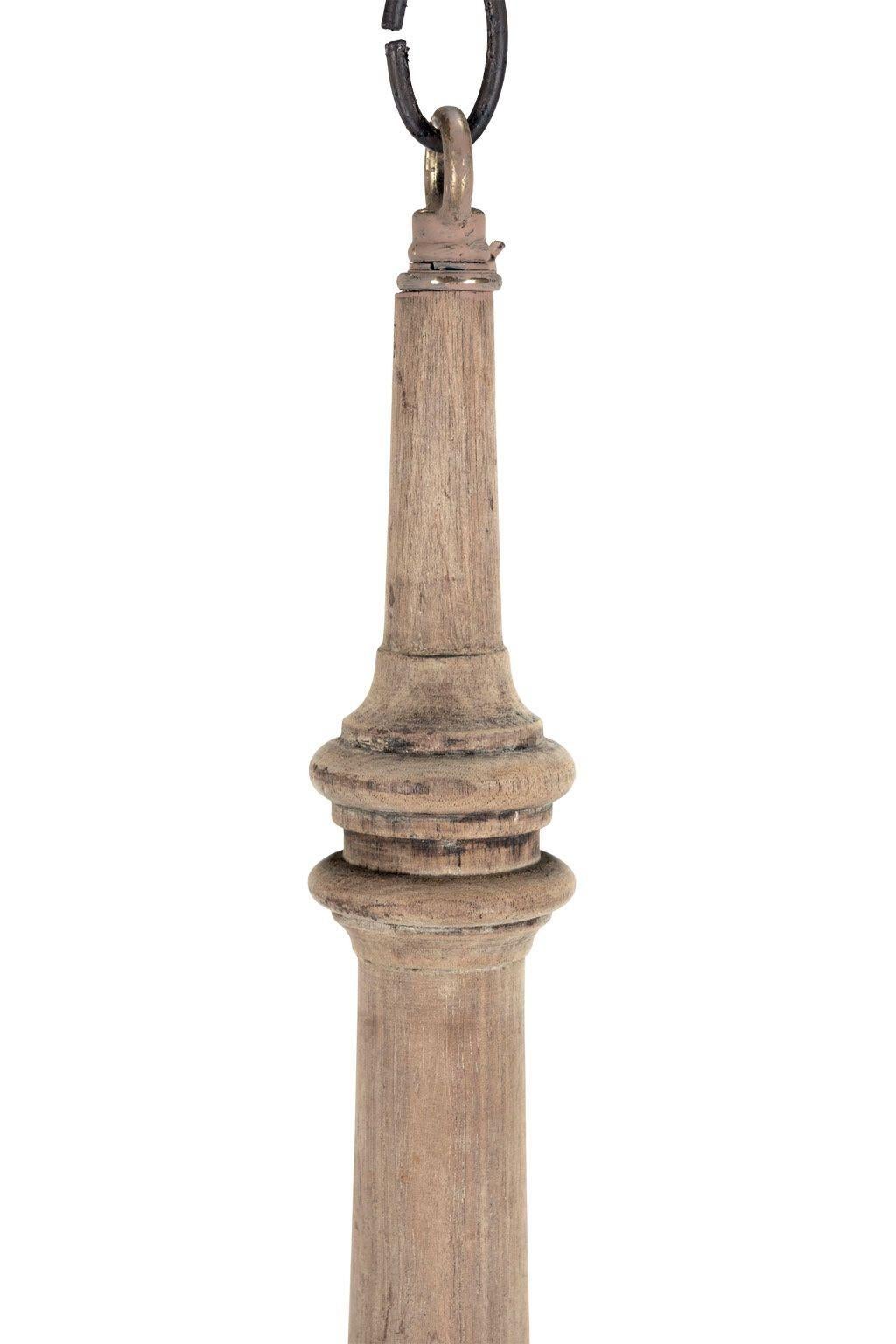 Large Semi-Bleached Hand-Carved Wood and Steel Six-Arm Chandelier 2