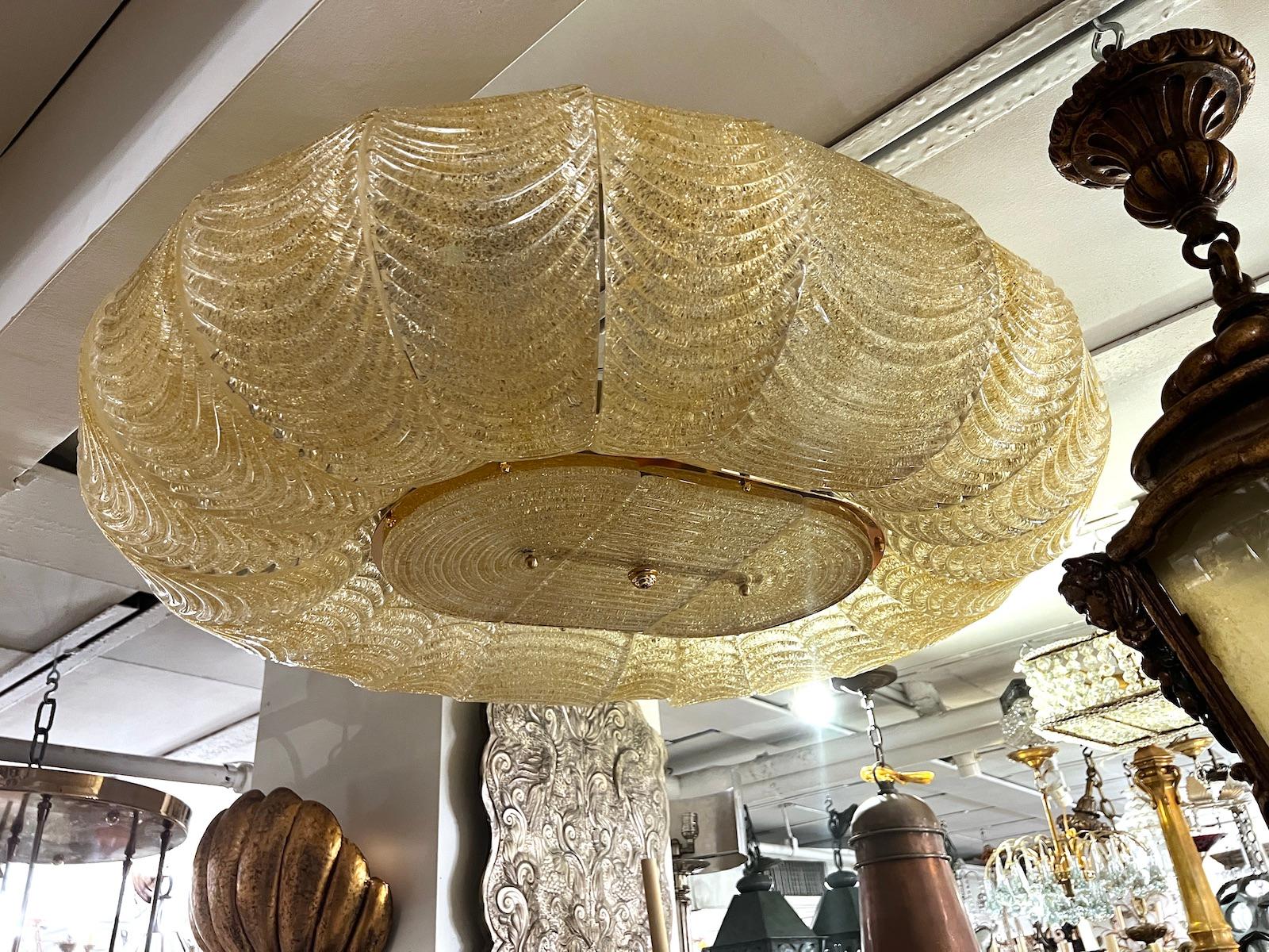 Italian Large Semi Flush Murano Light Fixture For Sale