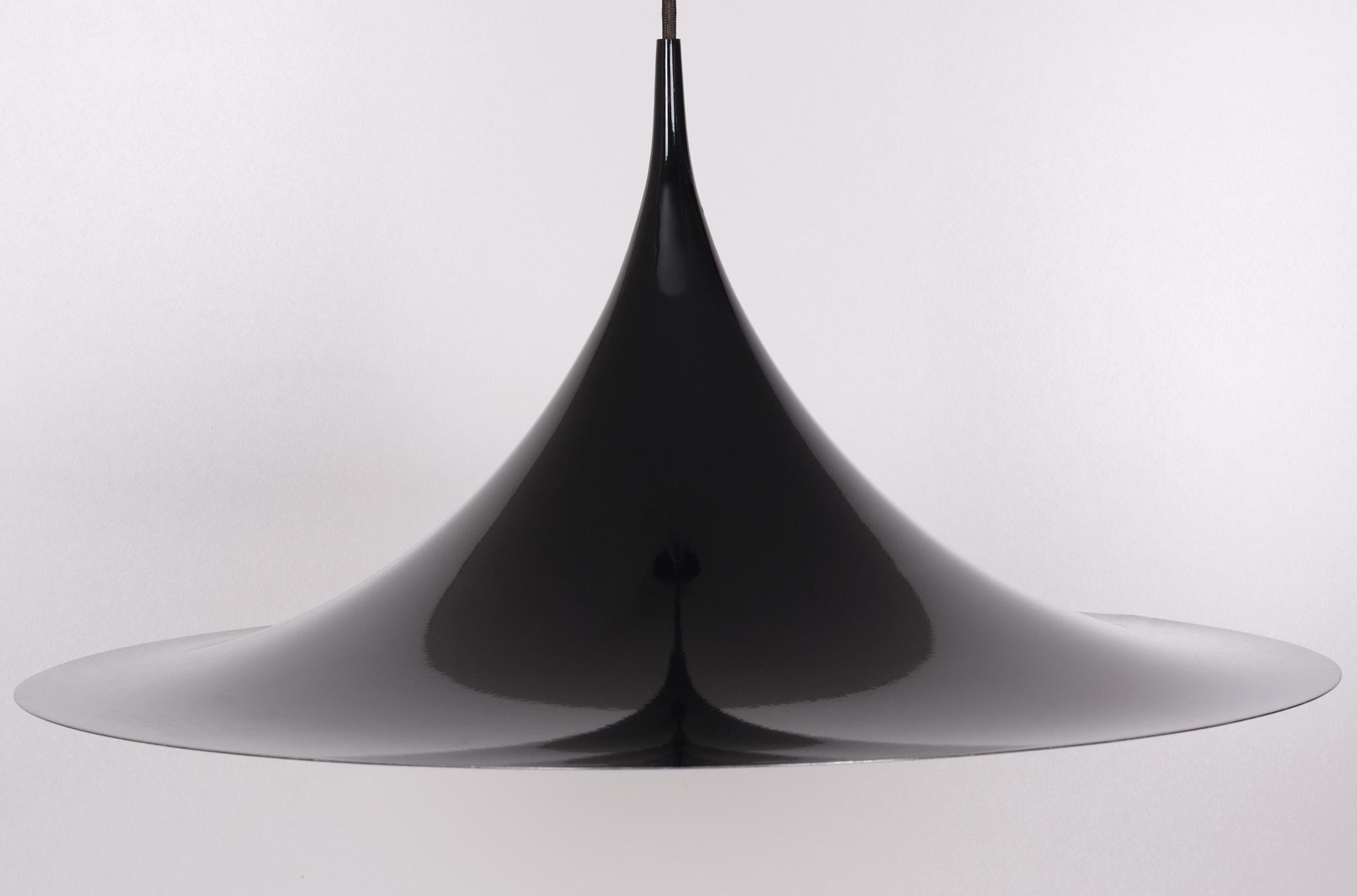 Vintage model Semi ceiling lamp by Claus Bonderup & Torsten Thorup for Fog & Mørup, 1970s. High gloss Black color. Diameter 60 cm. One large E27 large bulb.
 