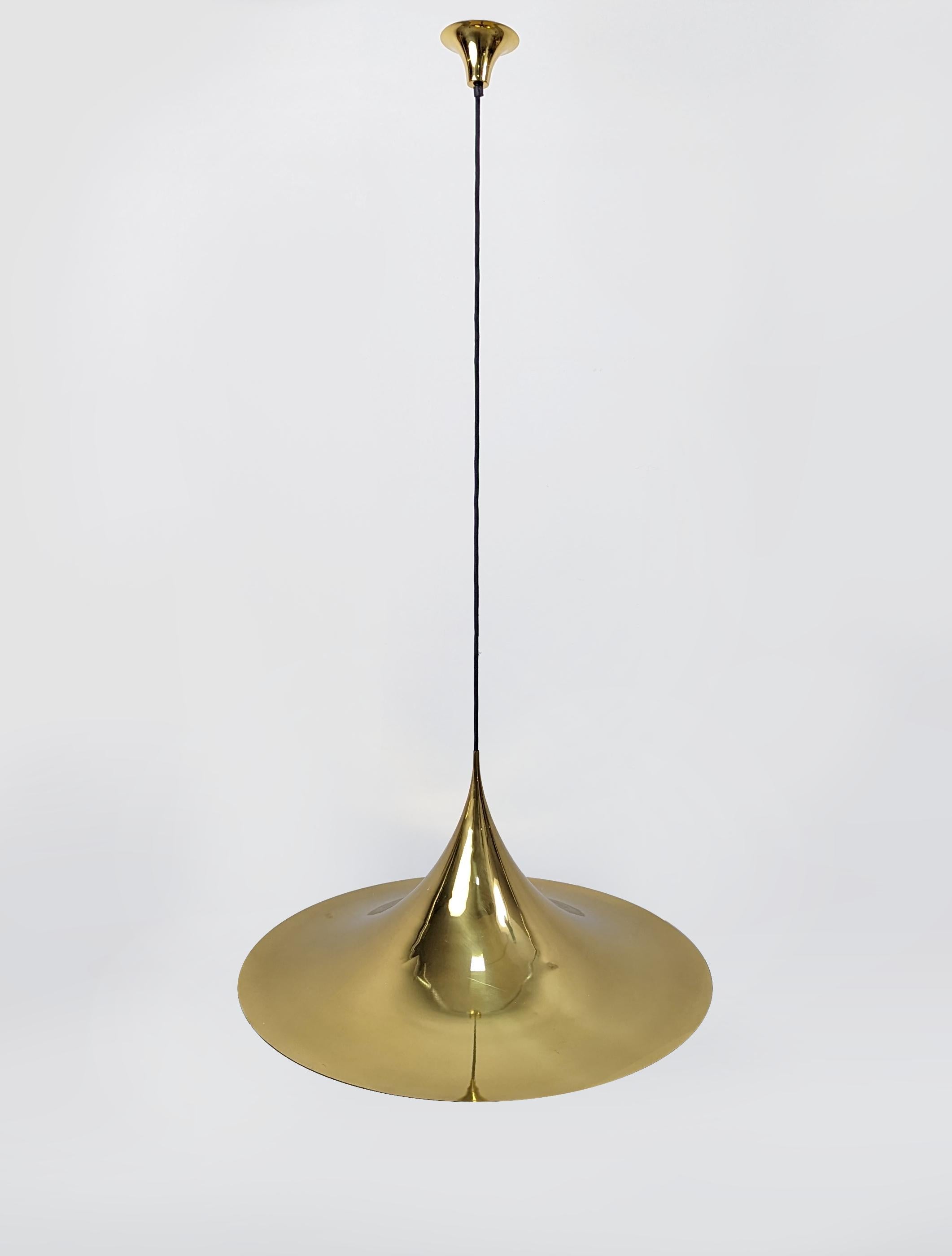 Large Semi Pendant Lamp Brass by Fog & Morup, 1970s For Sale 3