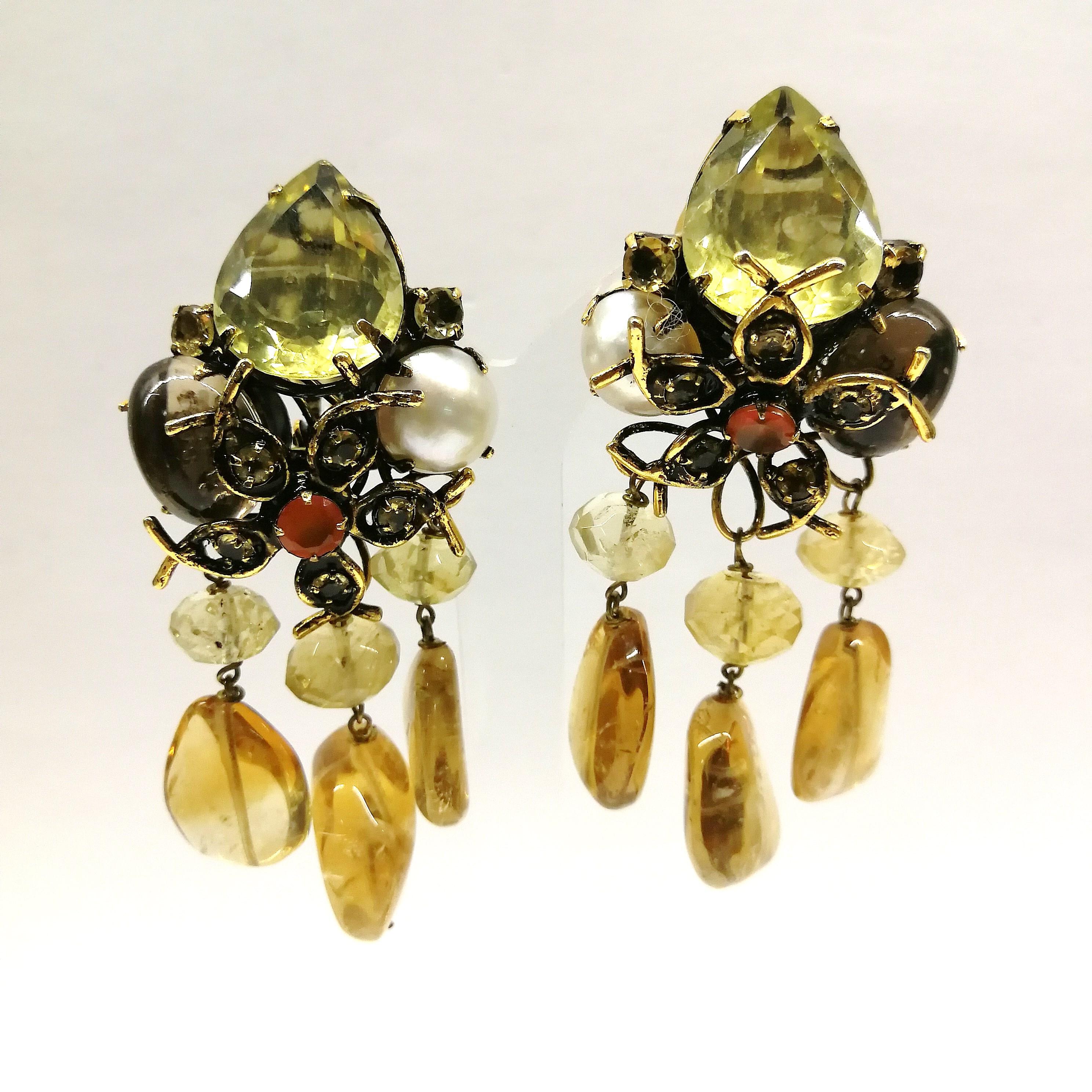 Large semi precious 'floral' drop earrings, Iradj Moini, USA, 1980s 7