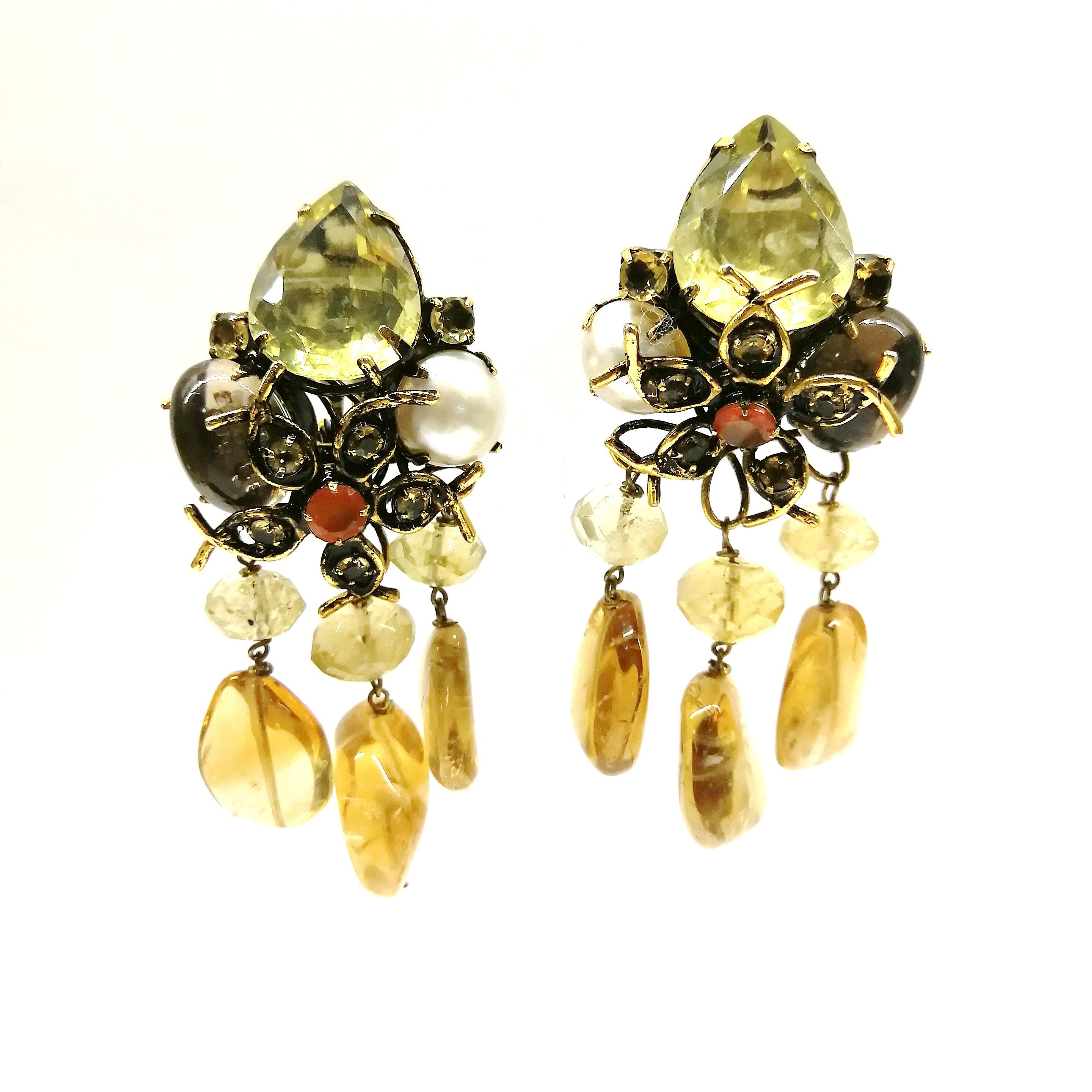 Large semi precious 'floral' drop earrings, Iradj Moini, USA, 1980s 8