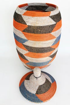 Grande cesto/cassetta senegalese intrecciata a mano con coperchio