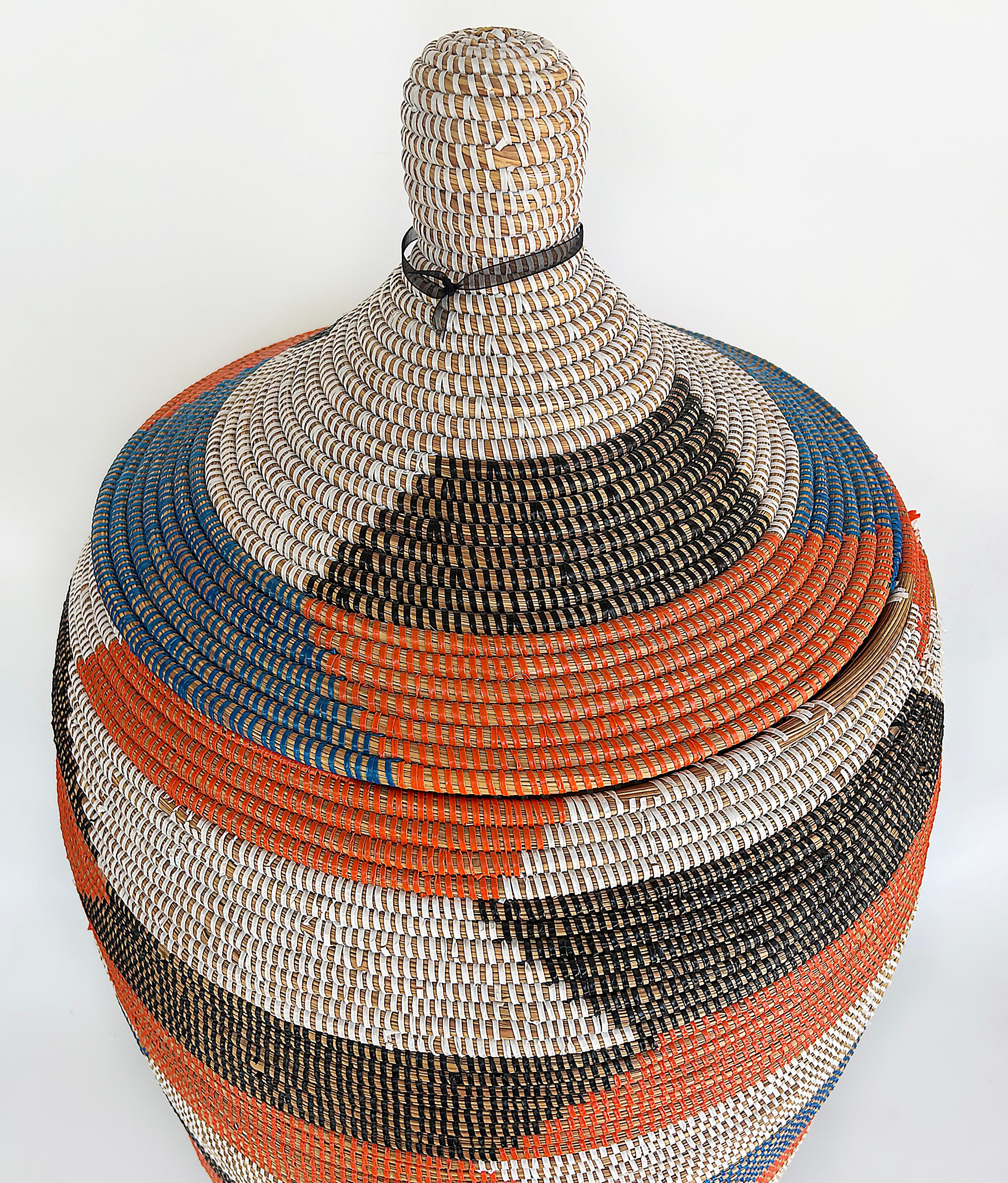 Tribal Large Senegalese Hand-Woven Basket/Hamper with Top For Sale